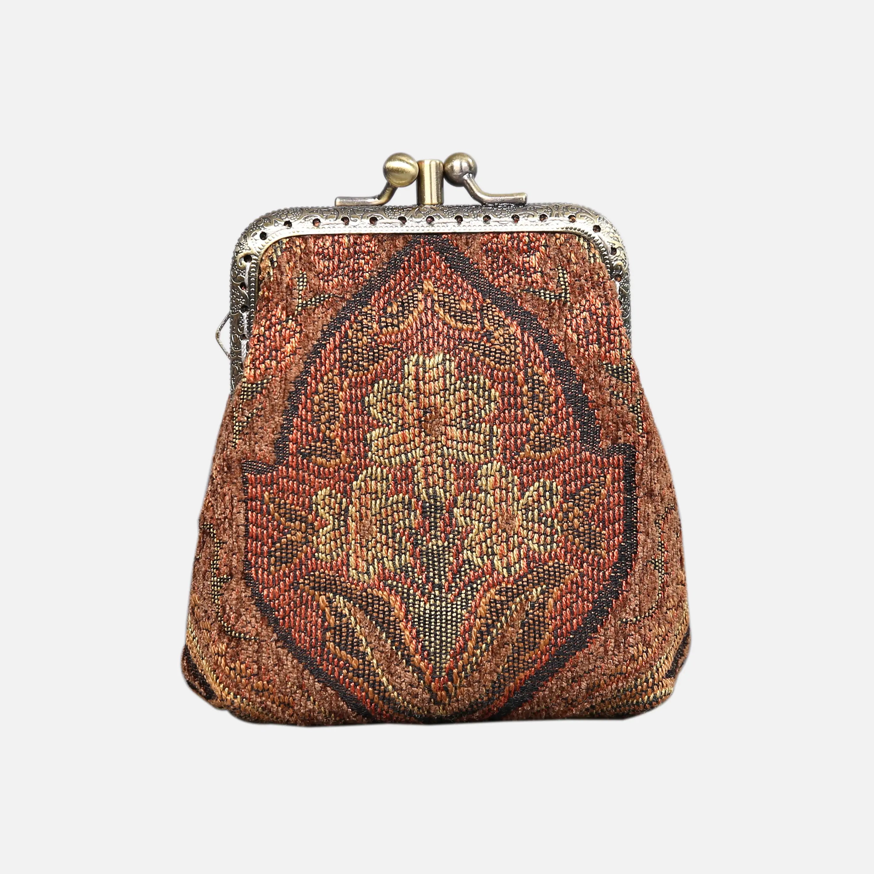 Damask D. Brown Double Kiss Clasp Coin Purse of America front-2