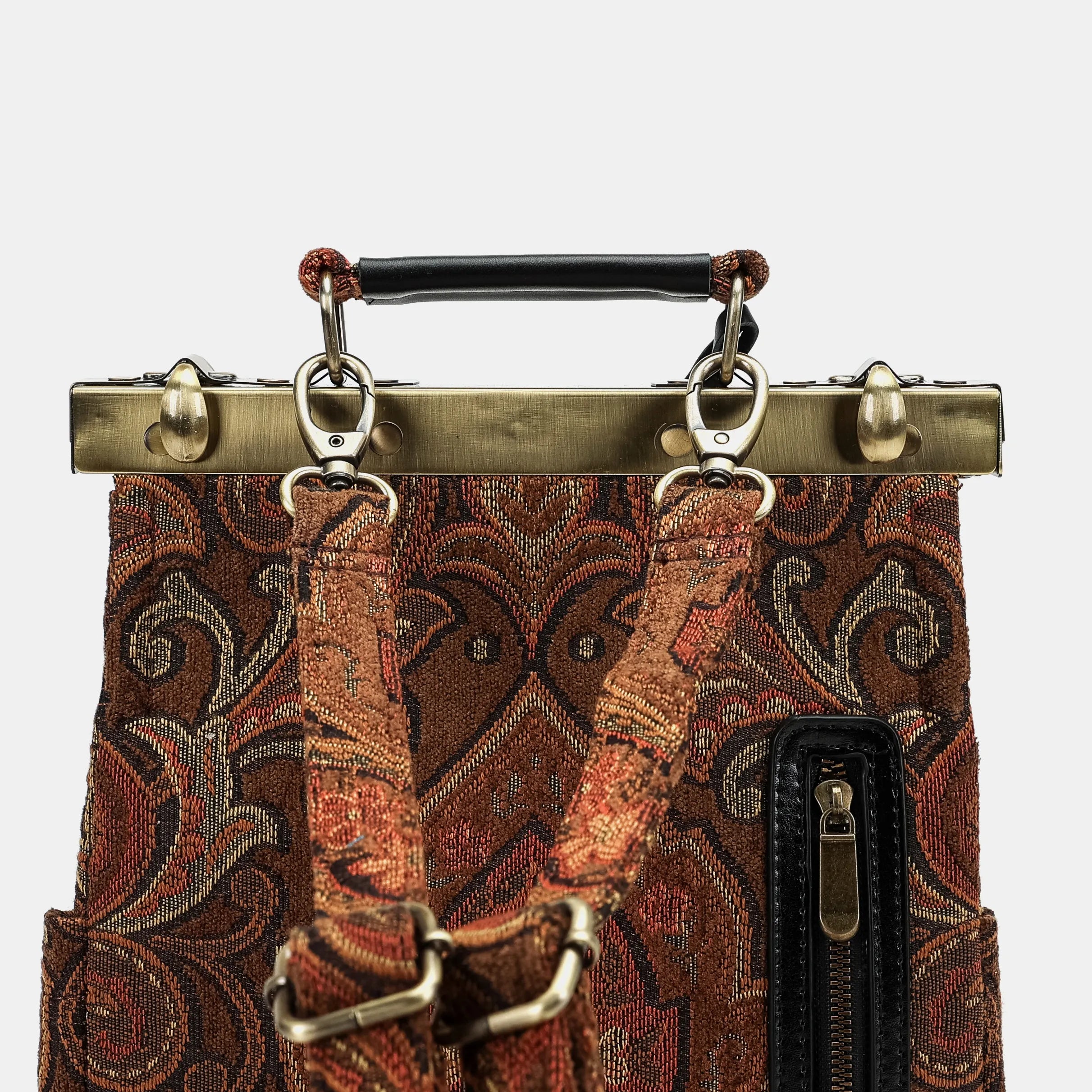 Damask D. Brown Helena Carpet Gladstone Backpack of America back details