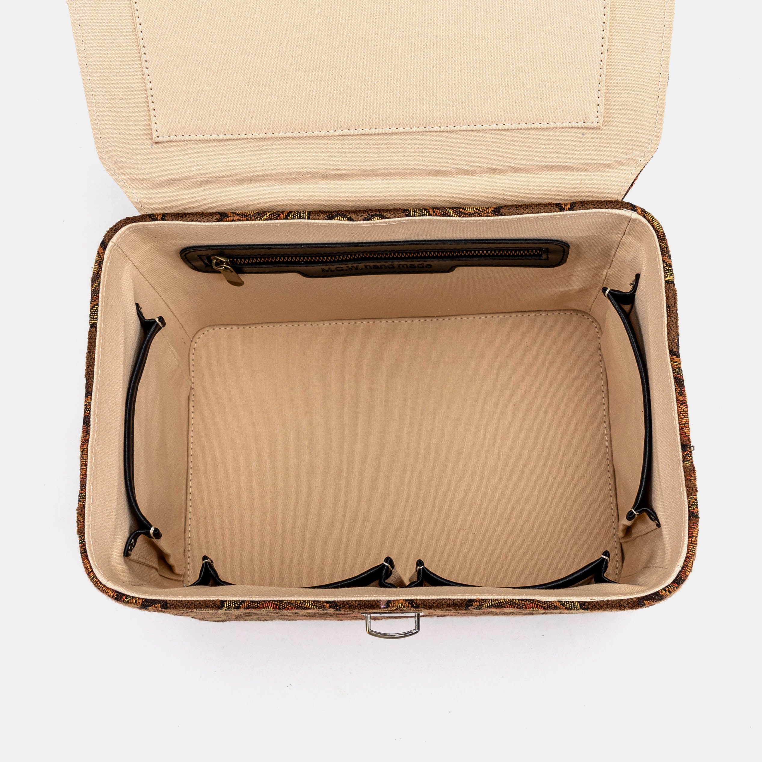 Damask D. Brown Josephine Large Train Case open