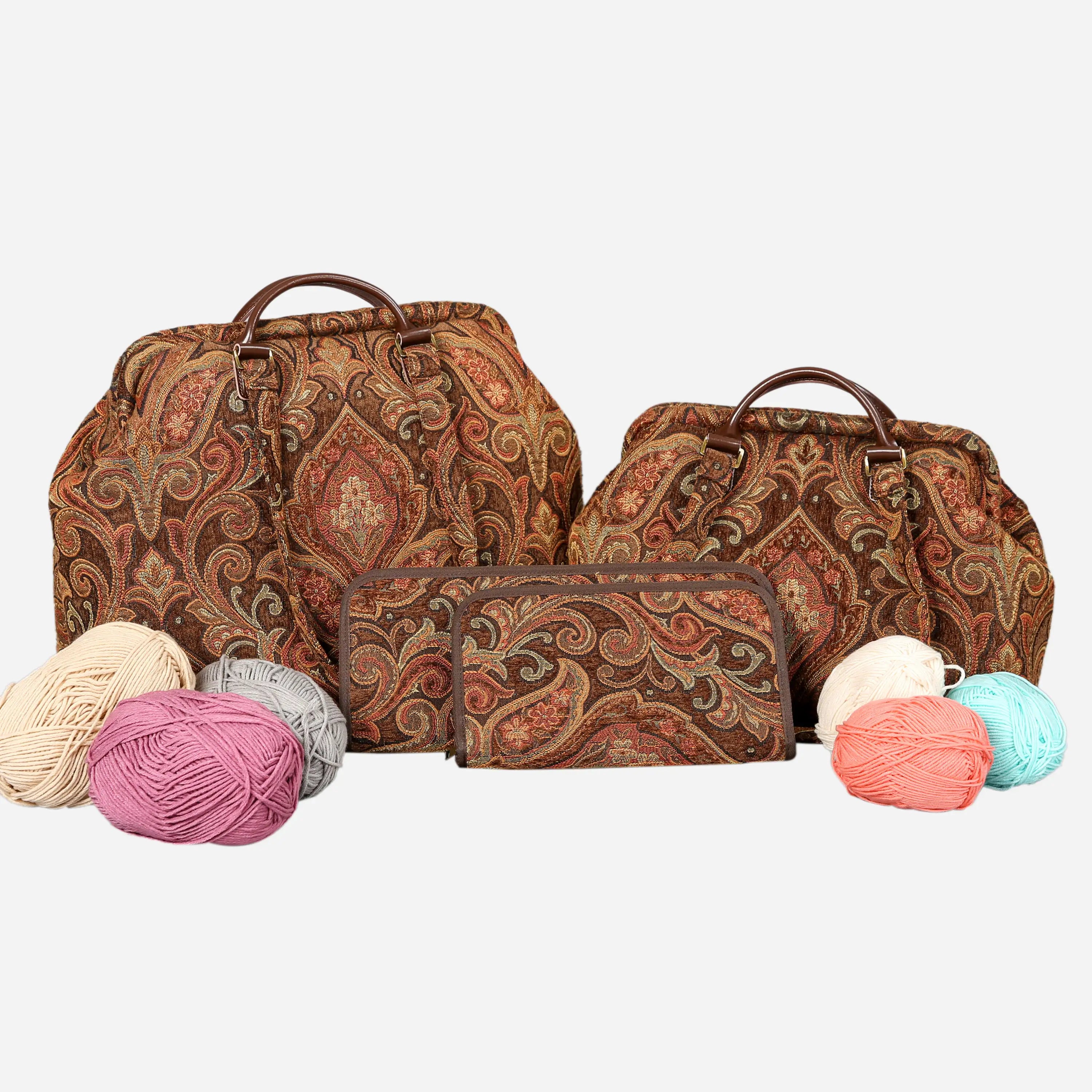 Damask D. Brown Knitting Project Bag of America-set