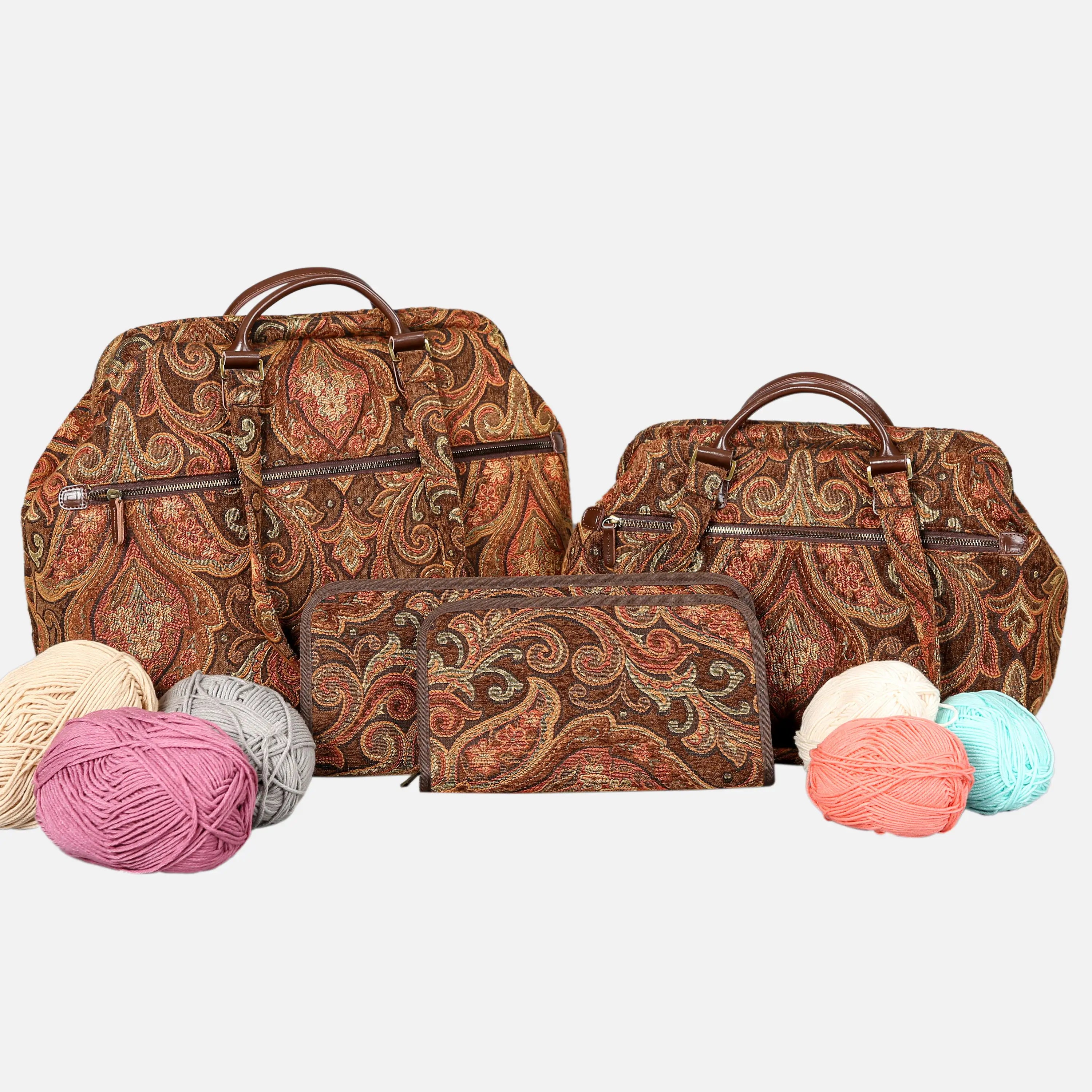 Damask D. Brown Knitting Project Bag  of America-set