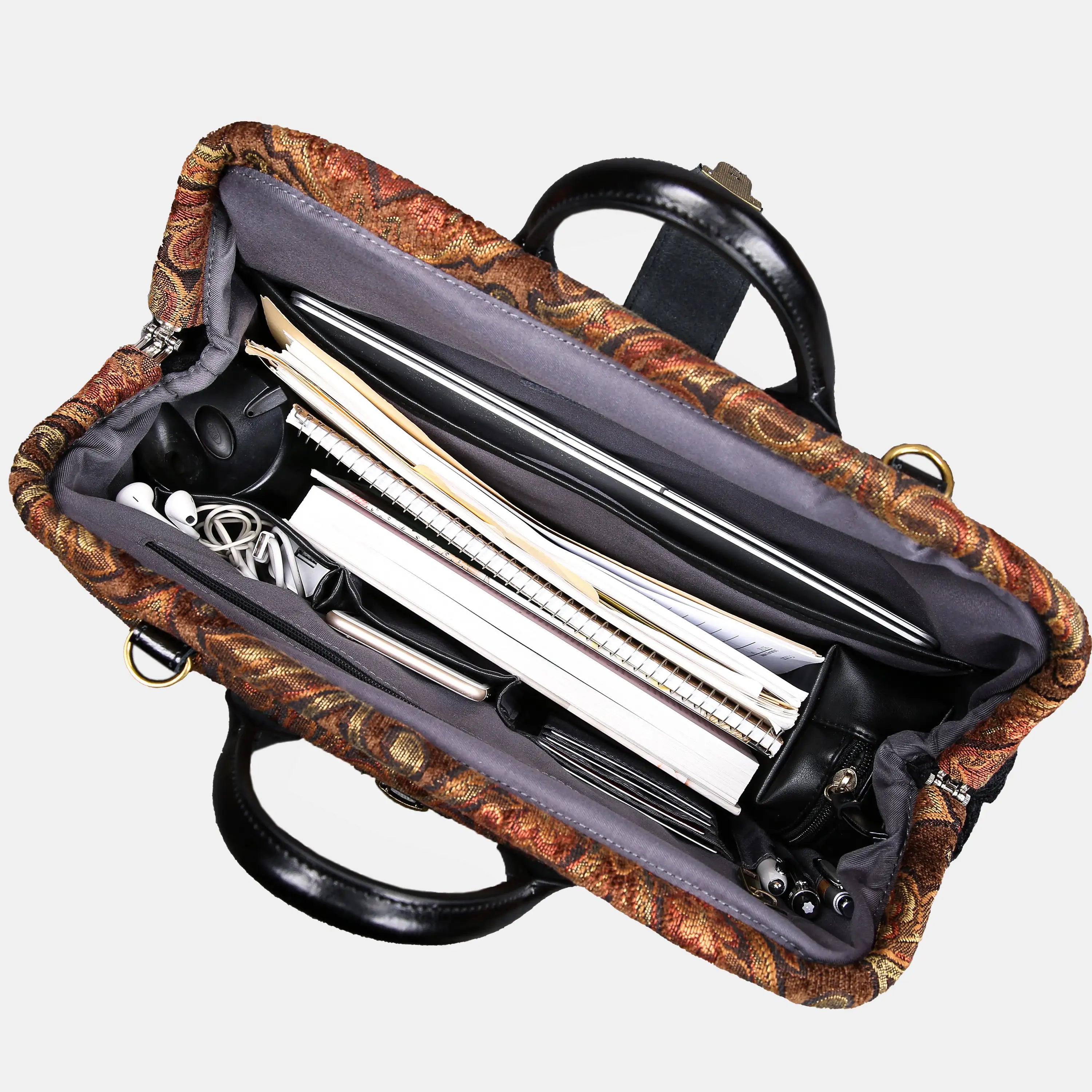 Damask D. Brown Laptop Work Bag carpet bag  of America in use