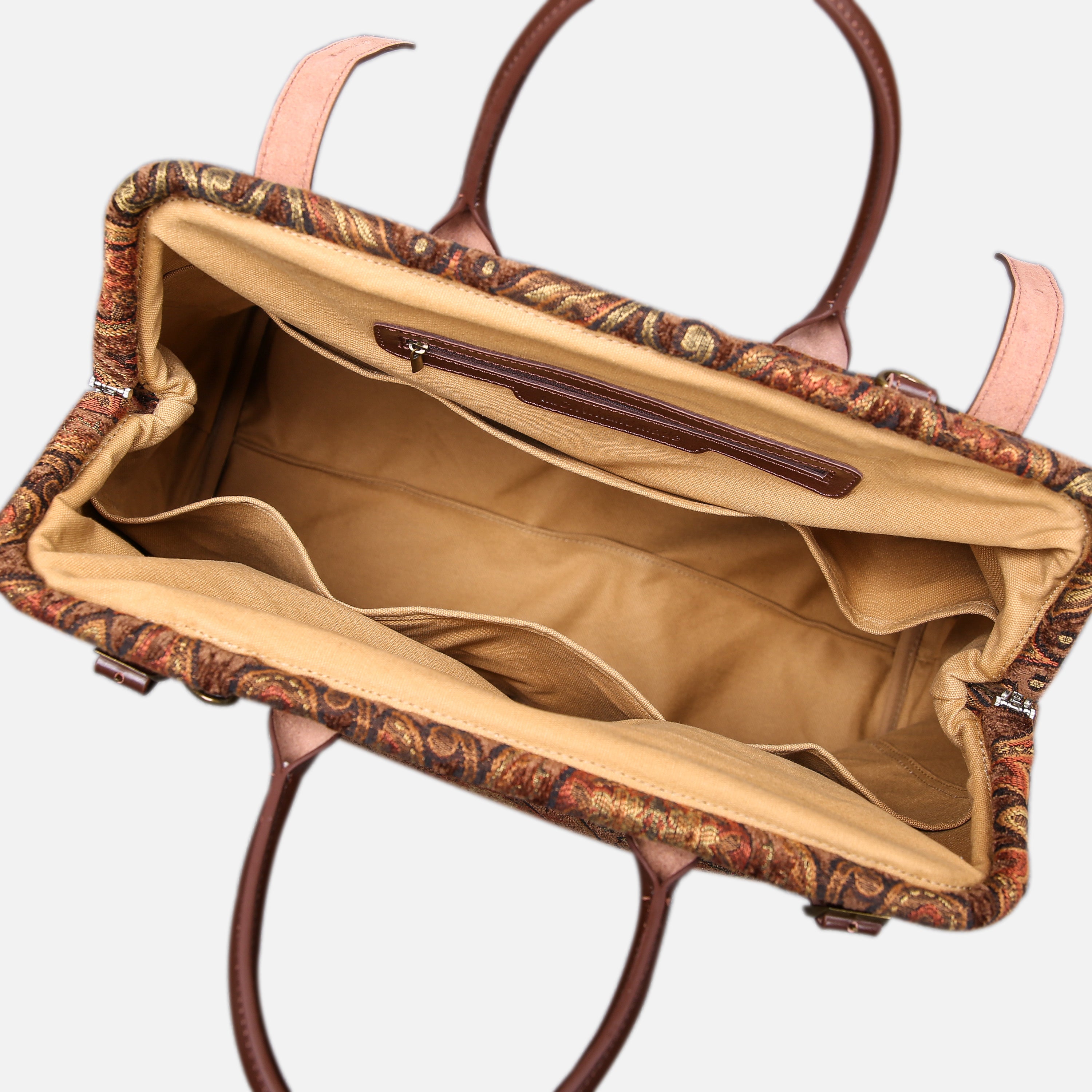 Damask D. Brown Large Carpetbag   of America inside