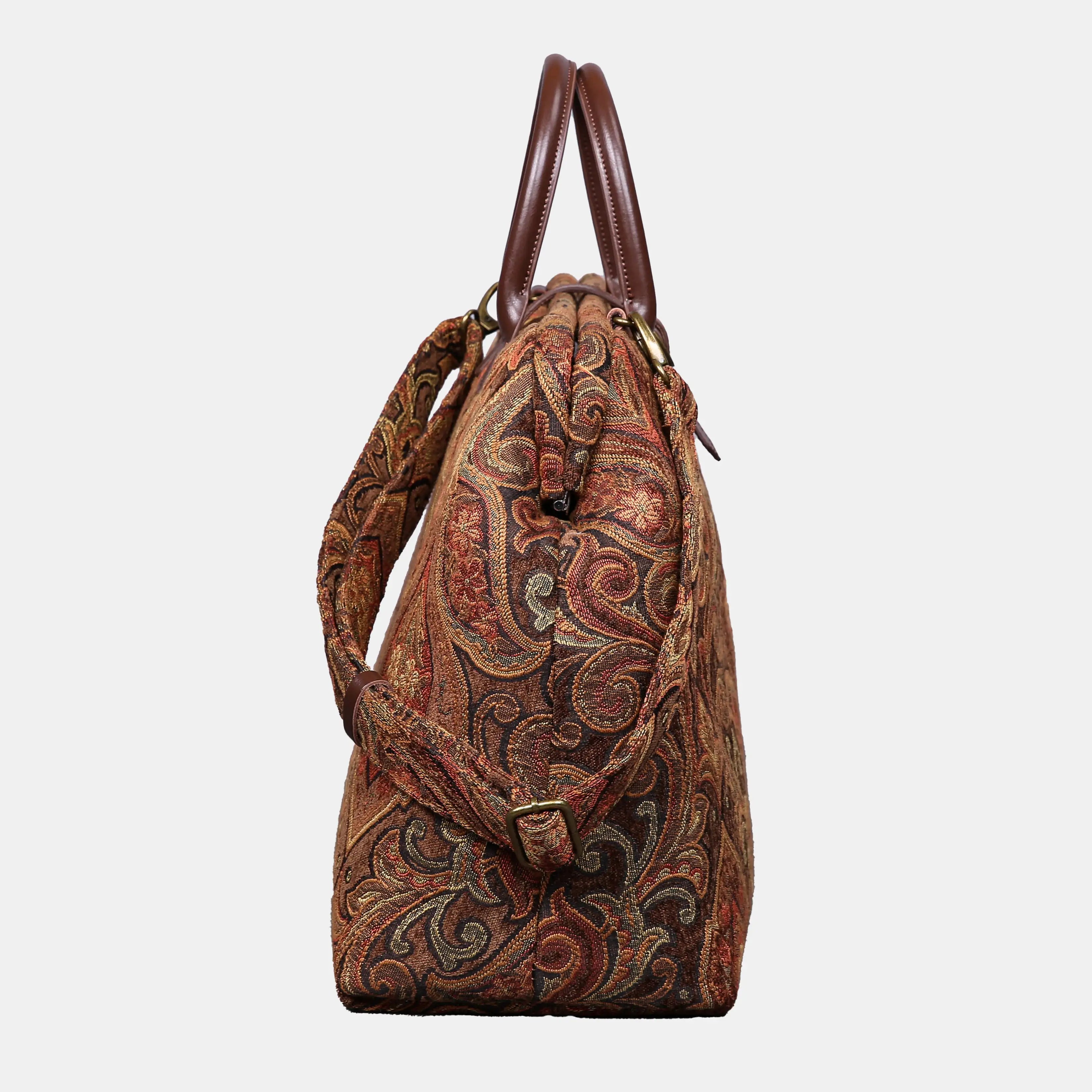 Damask D. Brown Mary Poppins Weekender Carpetbag of America side
