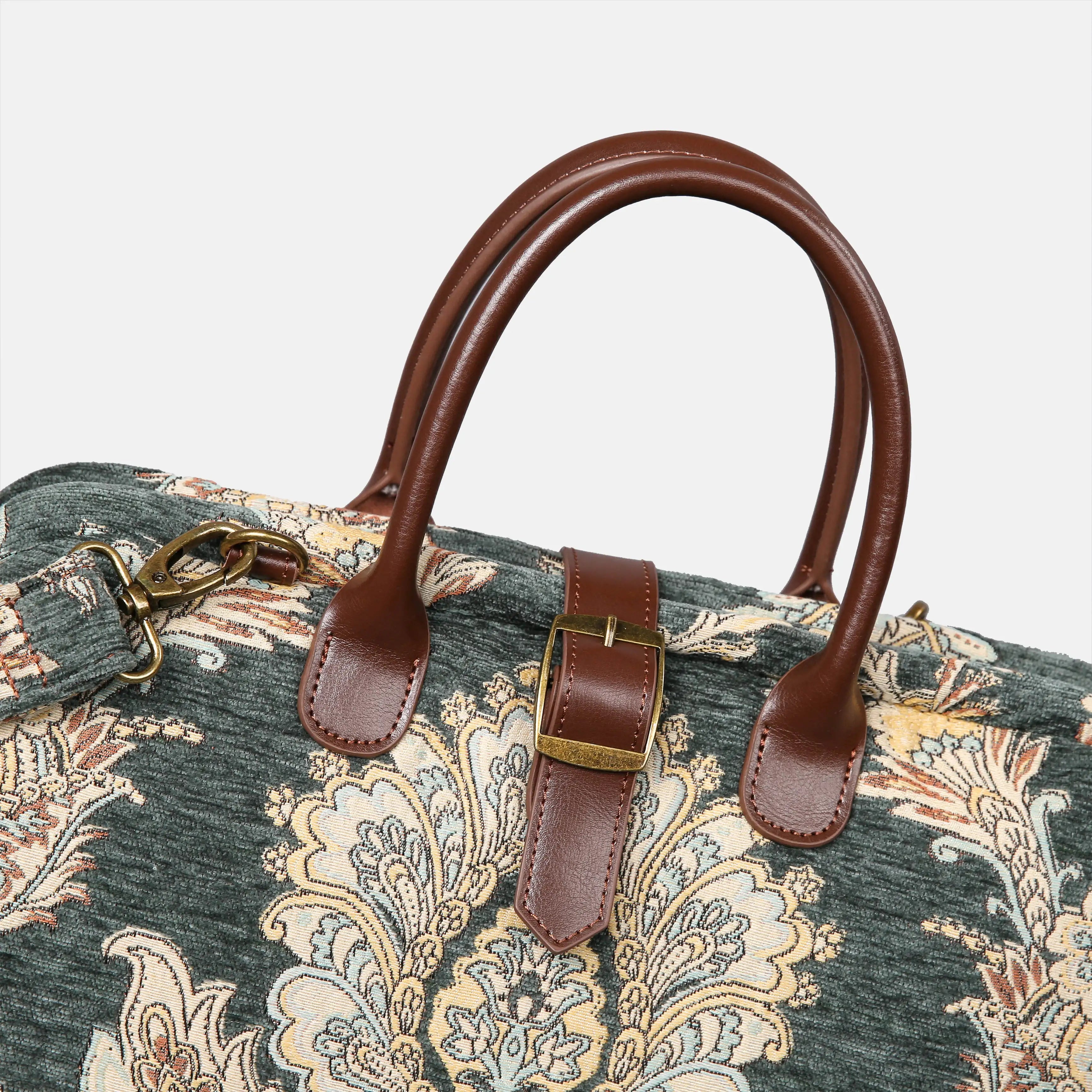 Damask Perylene Green Mary Poppins Weekender carpet bag MCW Handmade detail-1