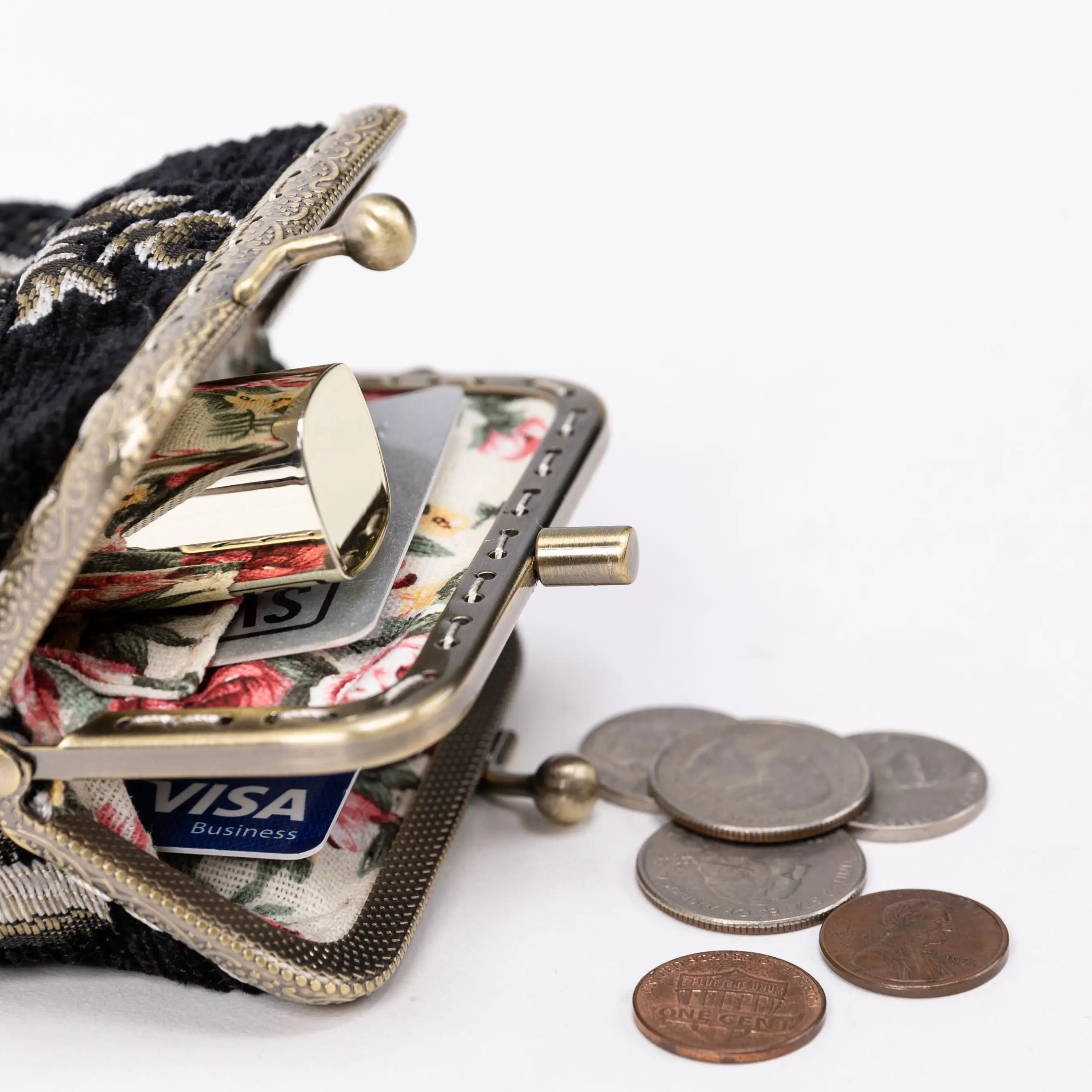 Eternal Elegance Black Double Kiss Clasp Coin Purse of America details-5