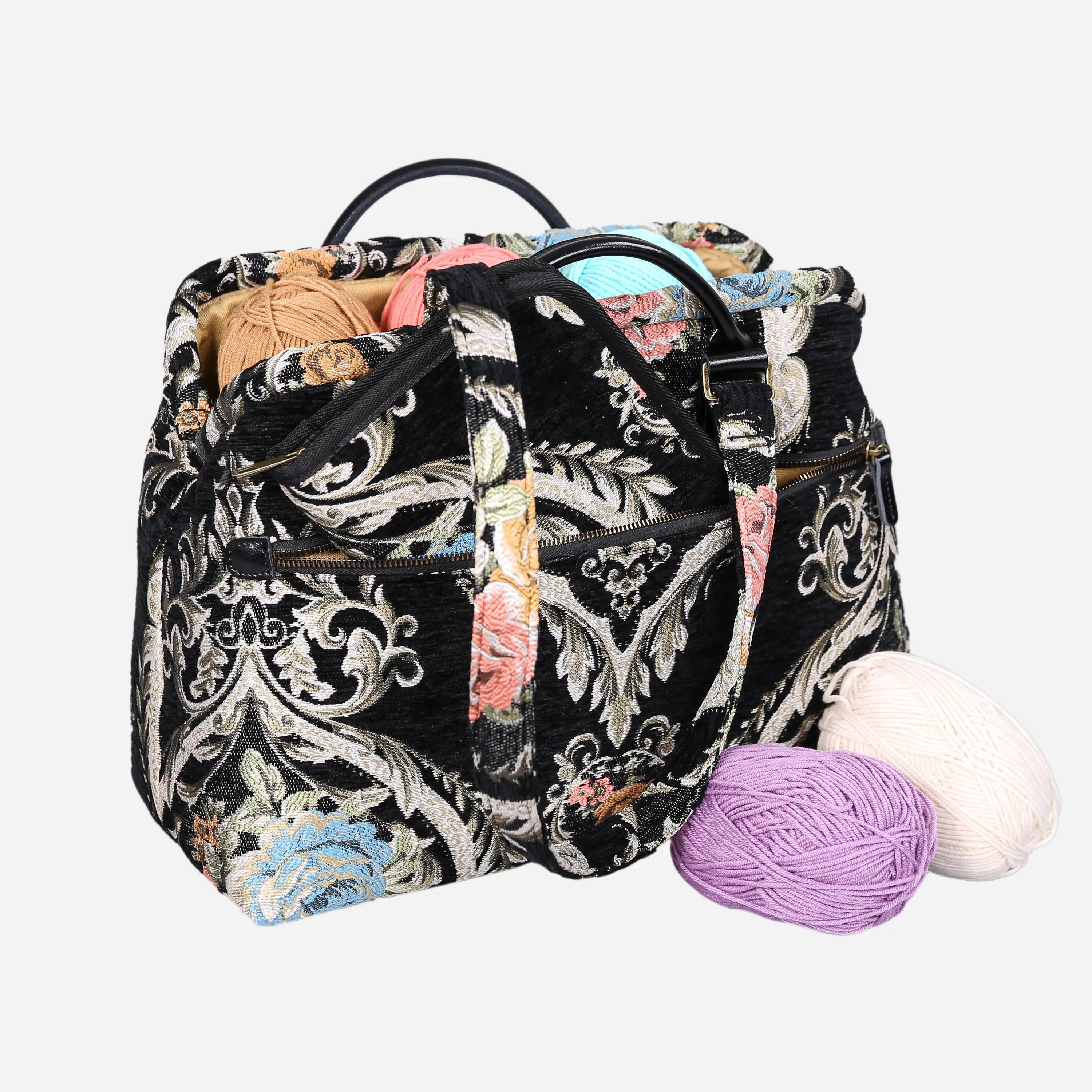 Eternal Elegance Black Knitting Project Bag  of America-with yarn ball