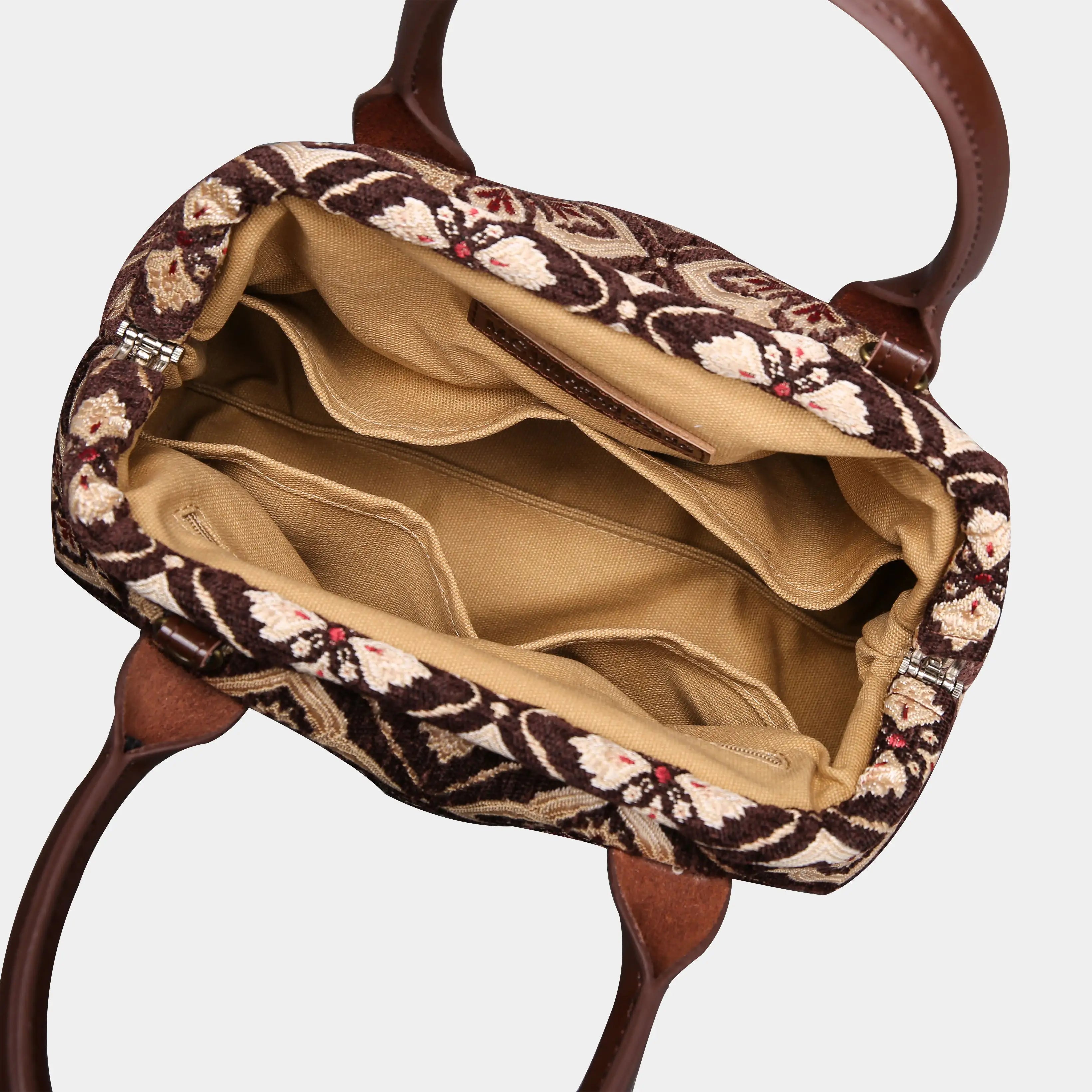 Ethnic Coffee Carpet Satchel carpet bag MCW Handmade open