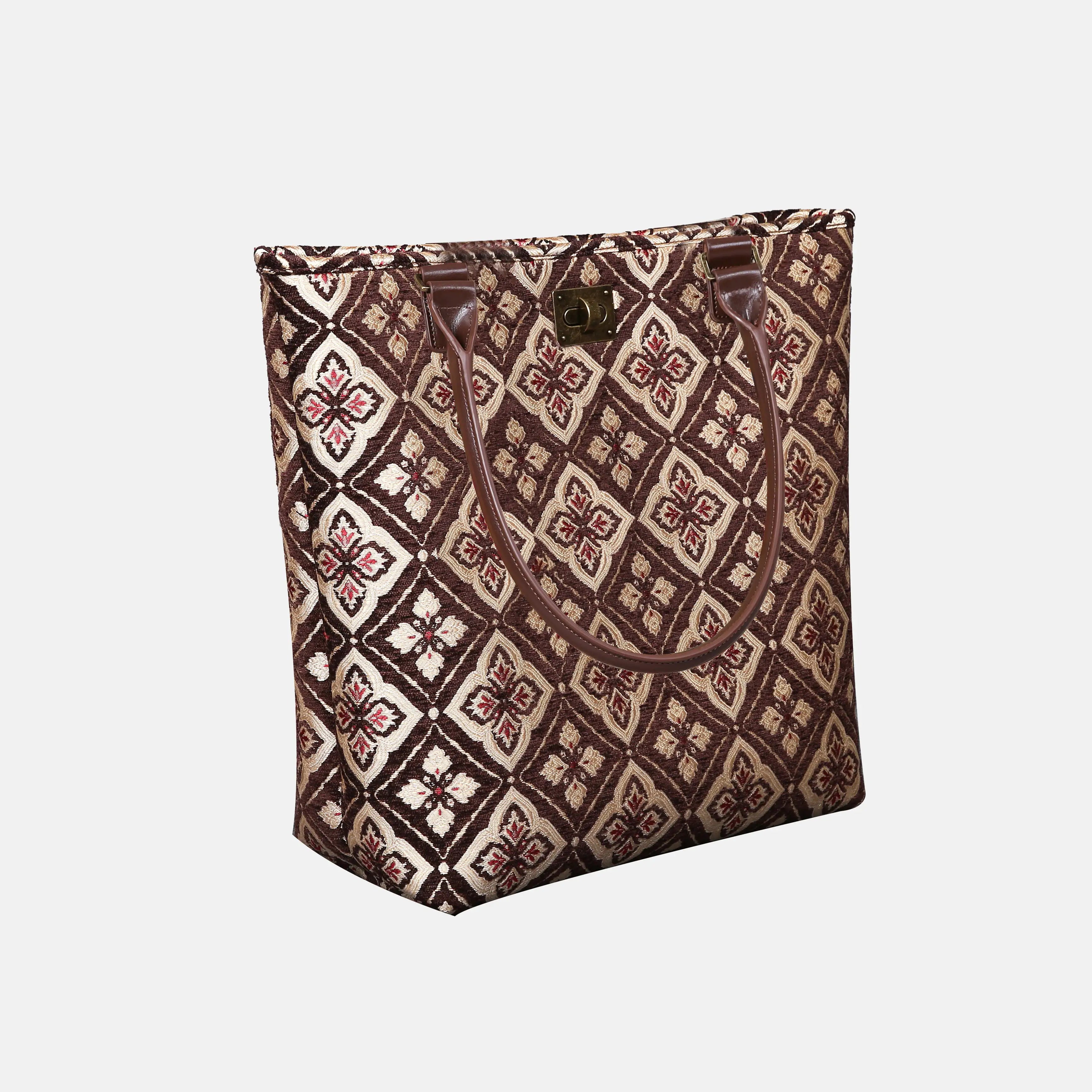 Ethnic Brown Carpet Tote Shopper Carpetbag of America handle down