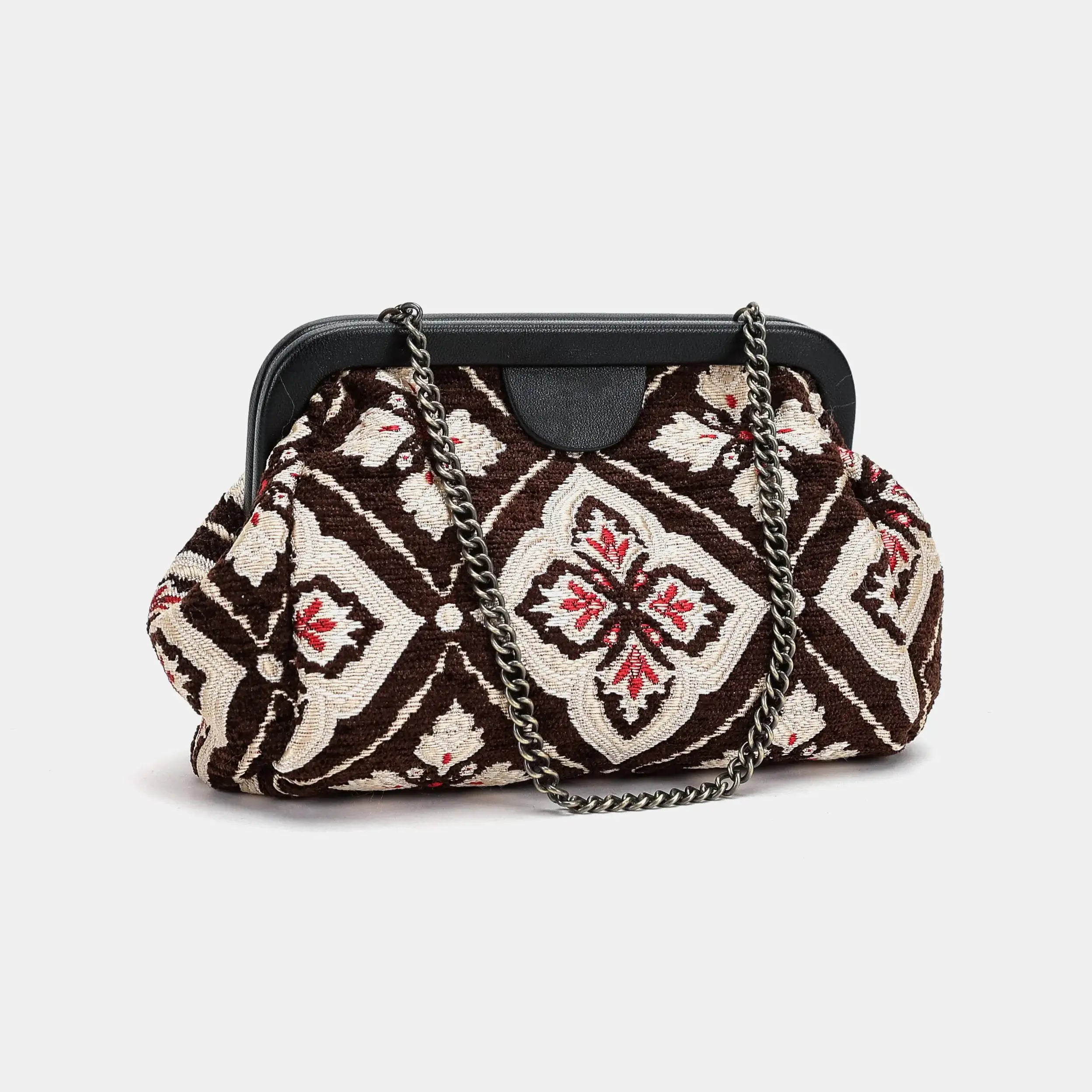 Ethnic Brown Evening Bag Clutch Carpetbag of America front side