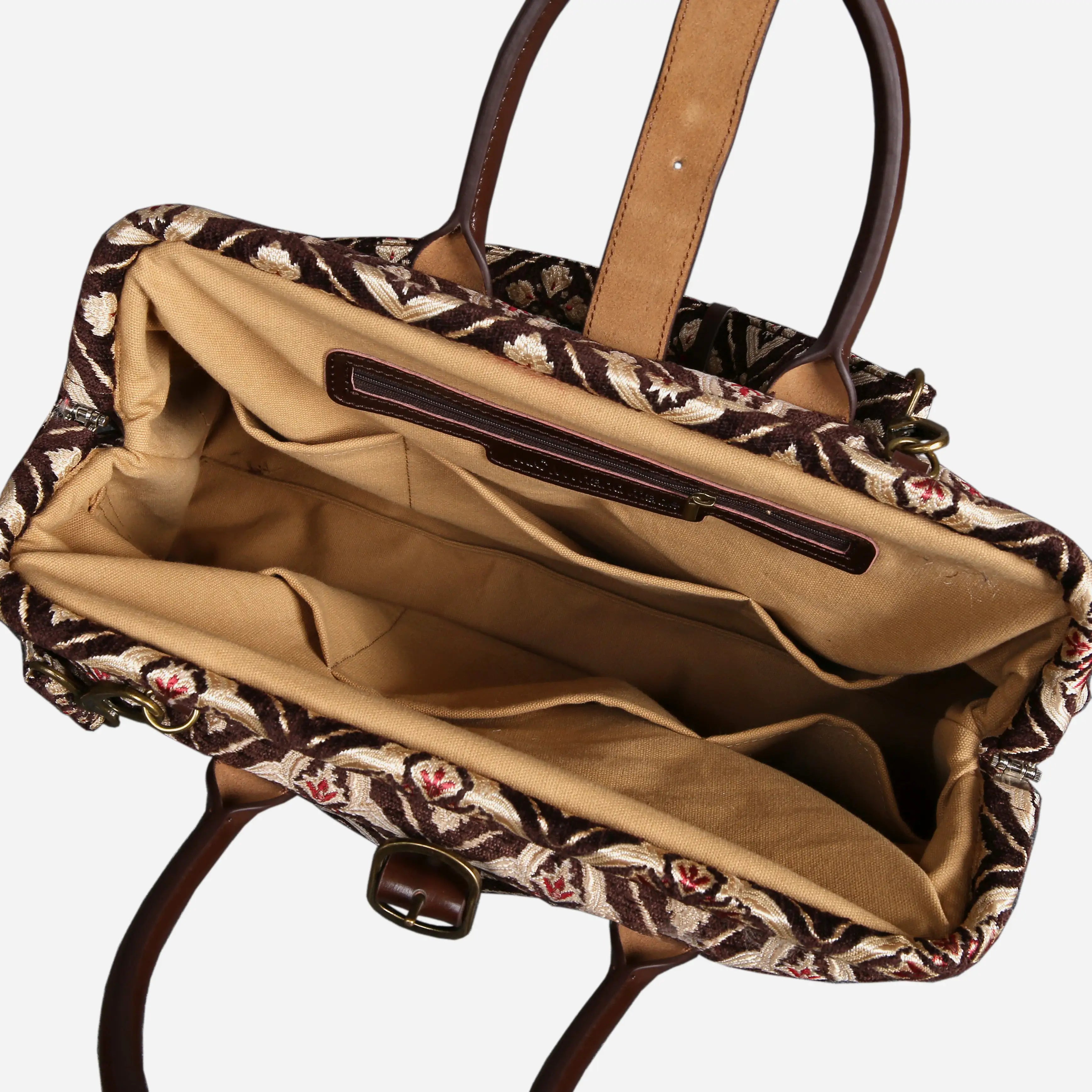 Ethnic Brown Mary Poppins Weekender Carpetbag of America open