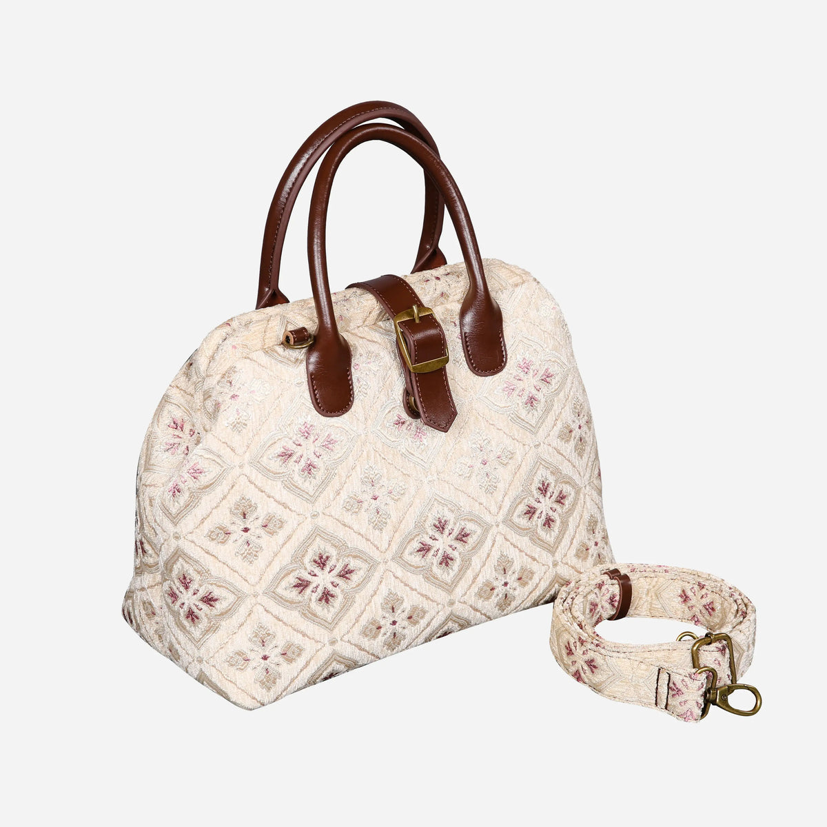 Ethnic Cream Carpet Handbag Purse carpet bag MCW Handmade of America with shoulder strap