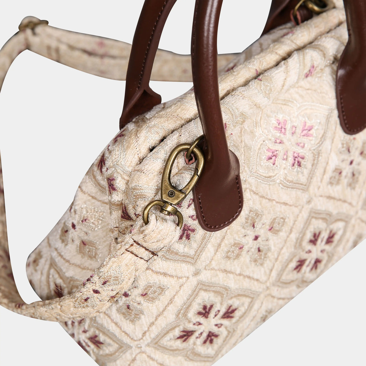 Ethnic Cream Carpet Satchel carpet bag MCW Handmade buckle