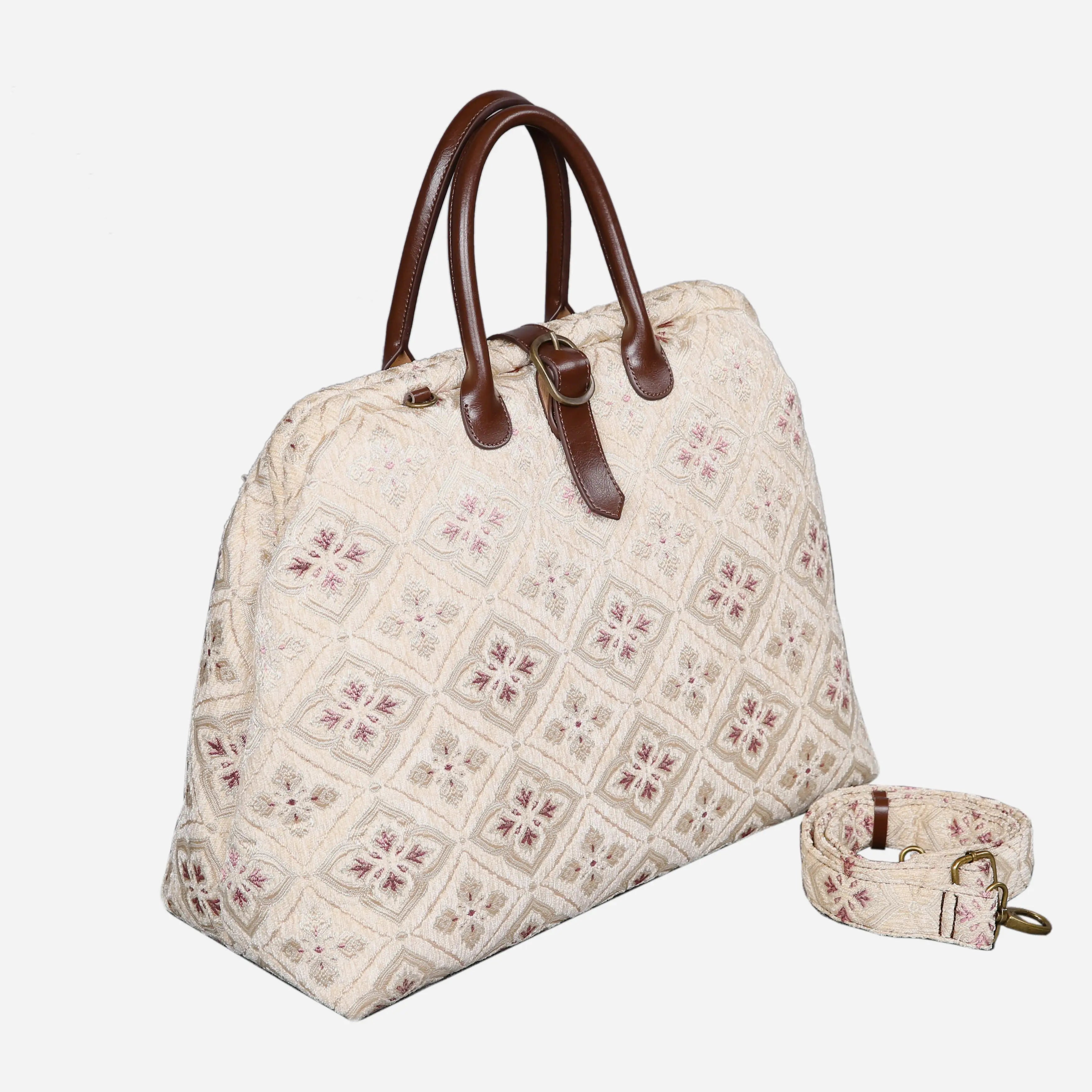 Ethnic Cream Mary Poppins Weekender Carpetbag with shoulder strap