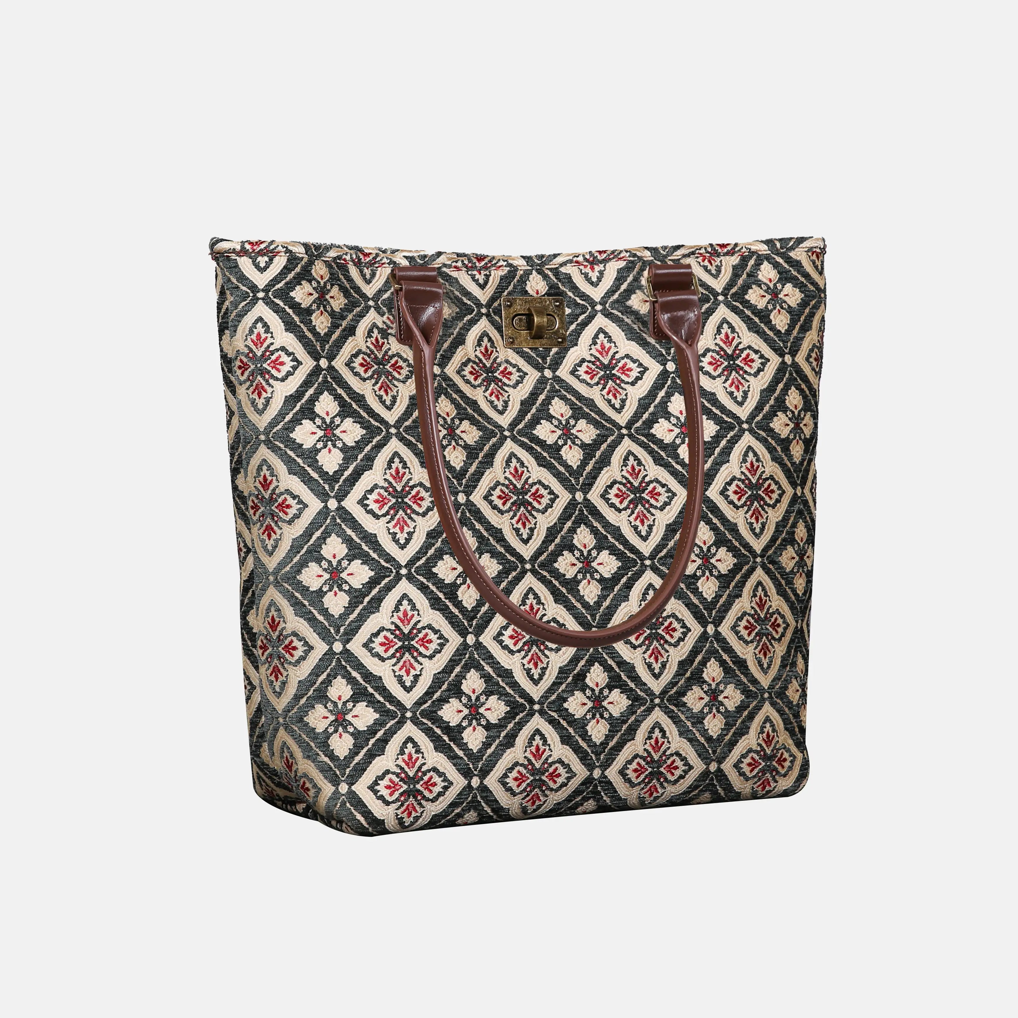 Ethnic Green Carpet Tote Shopper Carpetbag of America handle down