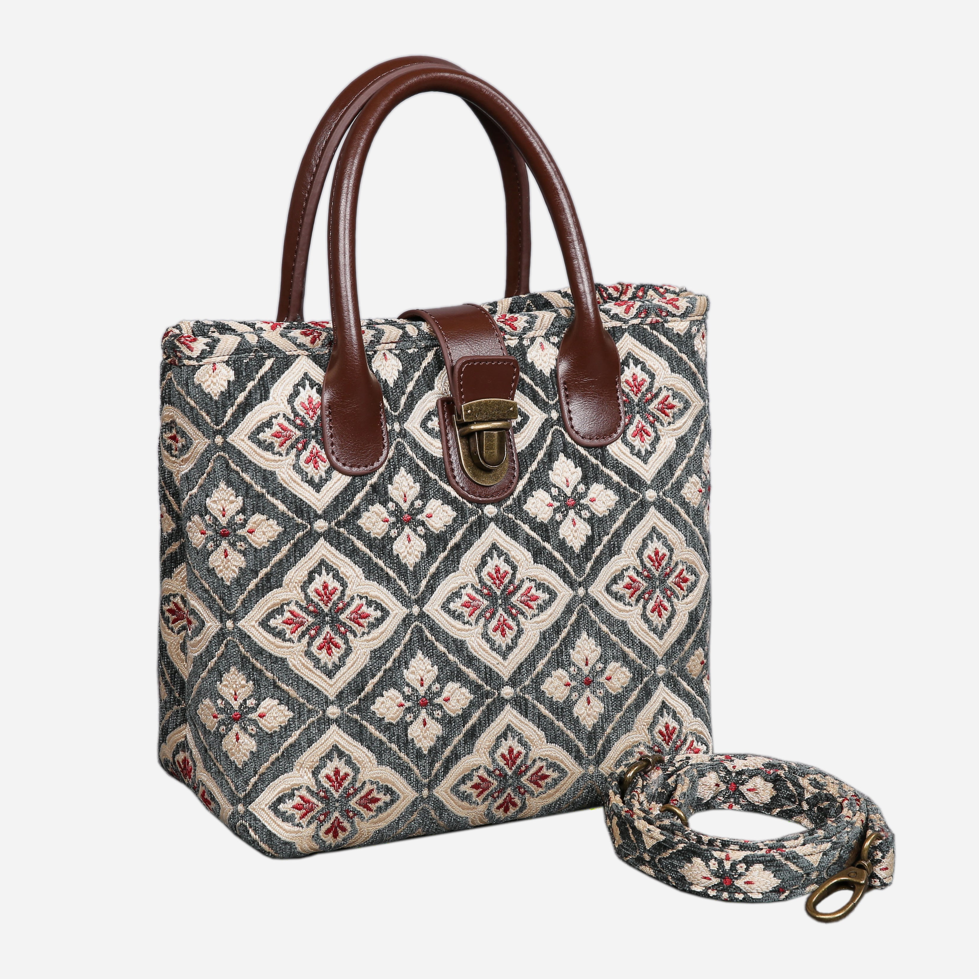 Ethnic Green Tuck Lock Carpet Satchel carpet bag MCW Handmade of America with strap