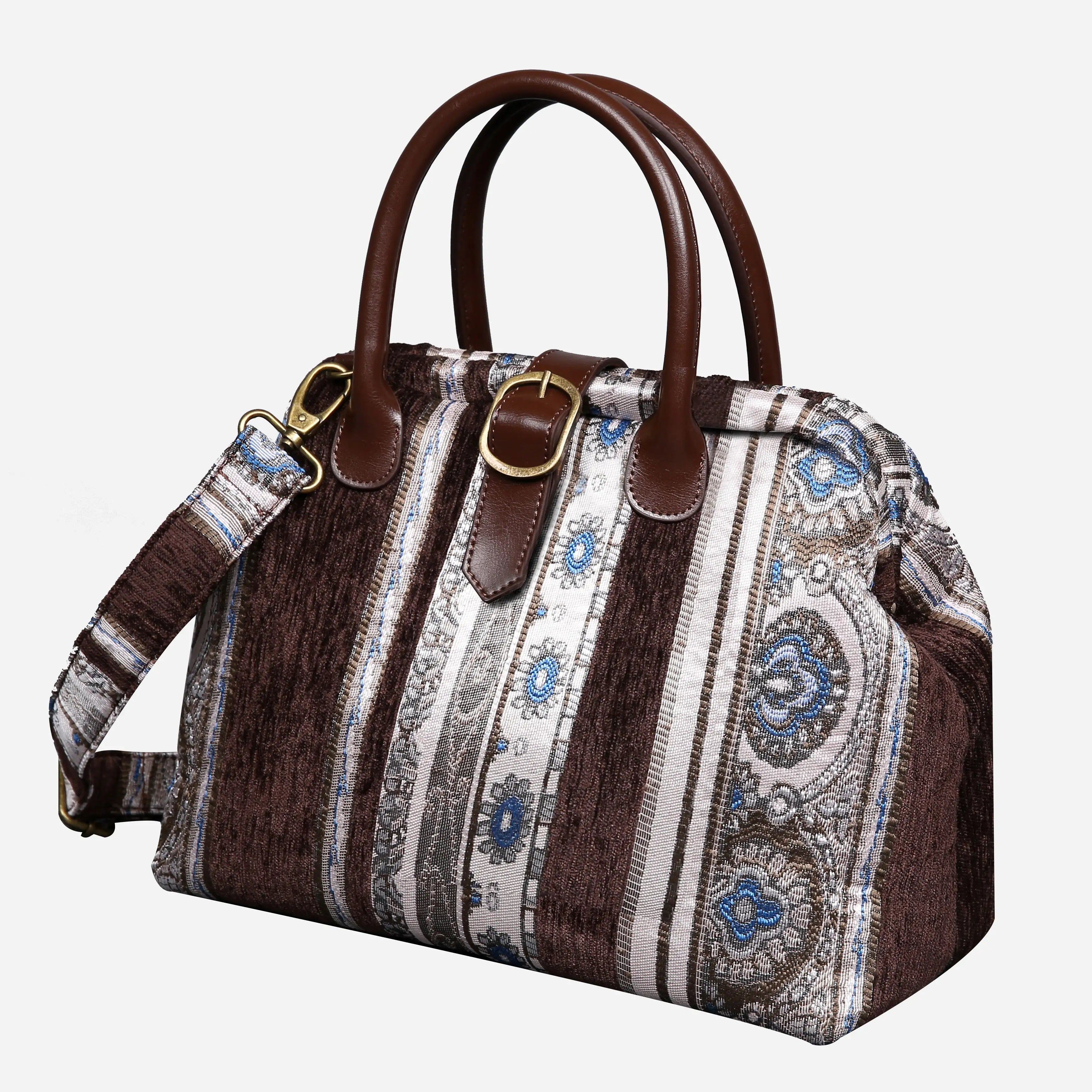 Ethnic Strips Coffee Carpet Handbag Purse carpet bag MCW Handmade of America front