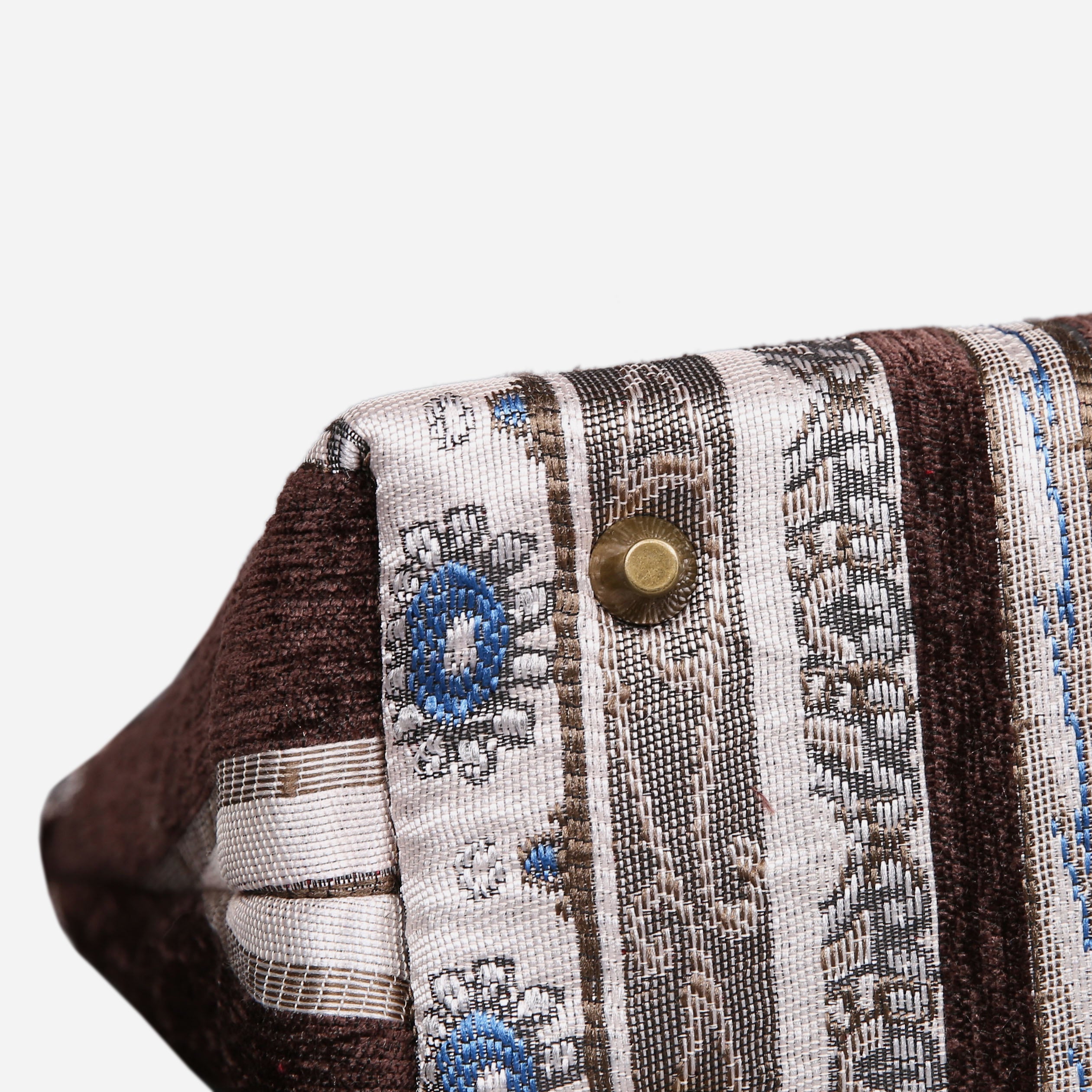 Ethnic Strips Coffee Tuck Lock Carpet Satchel carpet bag MCW Handmade of America bottom