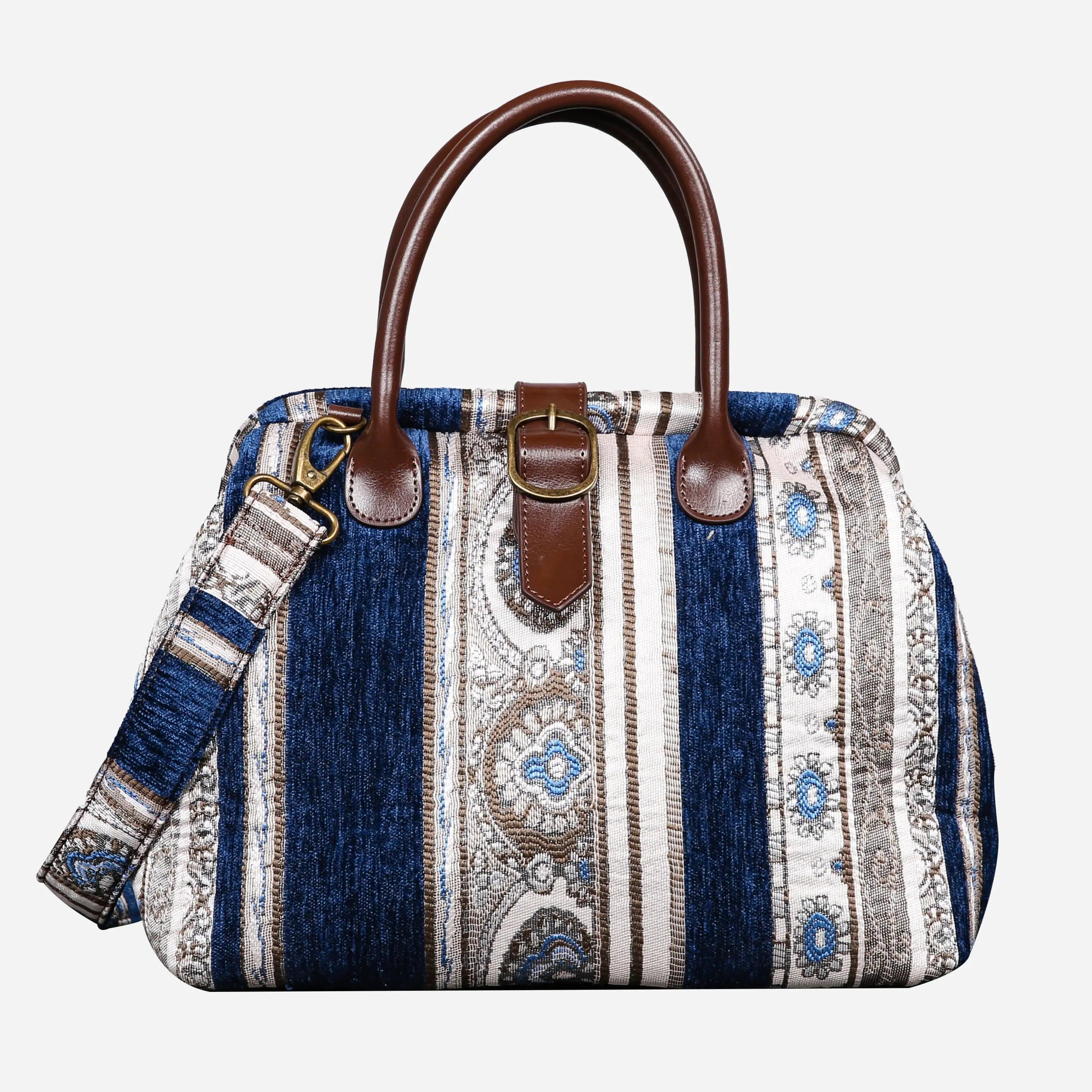 Ethnic Strips Navy Carpet Handbag Purse carpet bag MCW Handmade of America main