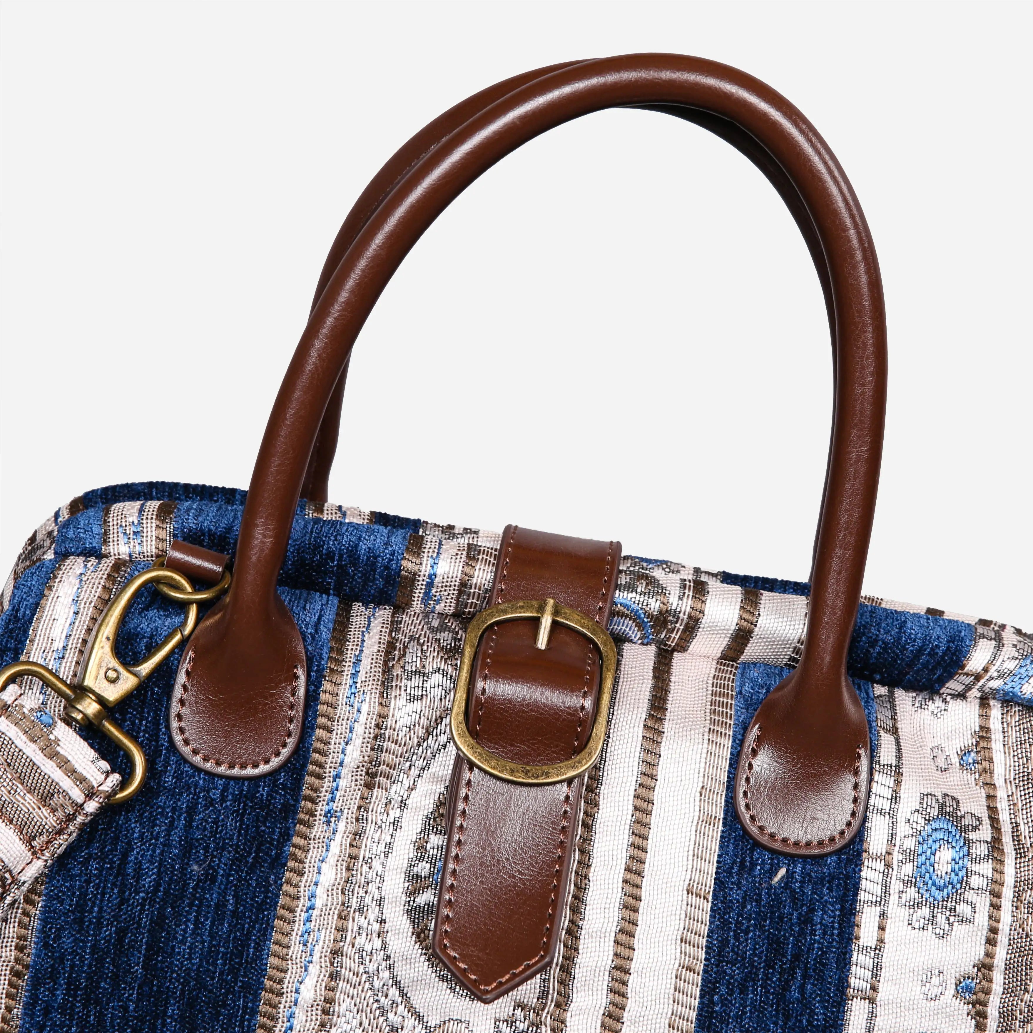 Ethnic Strips Navy Carpet Handbag Purse carpet bag MCW Handmade of America buckle