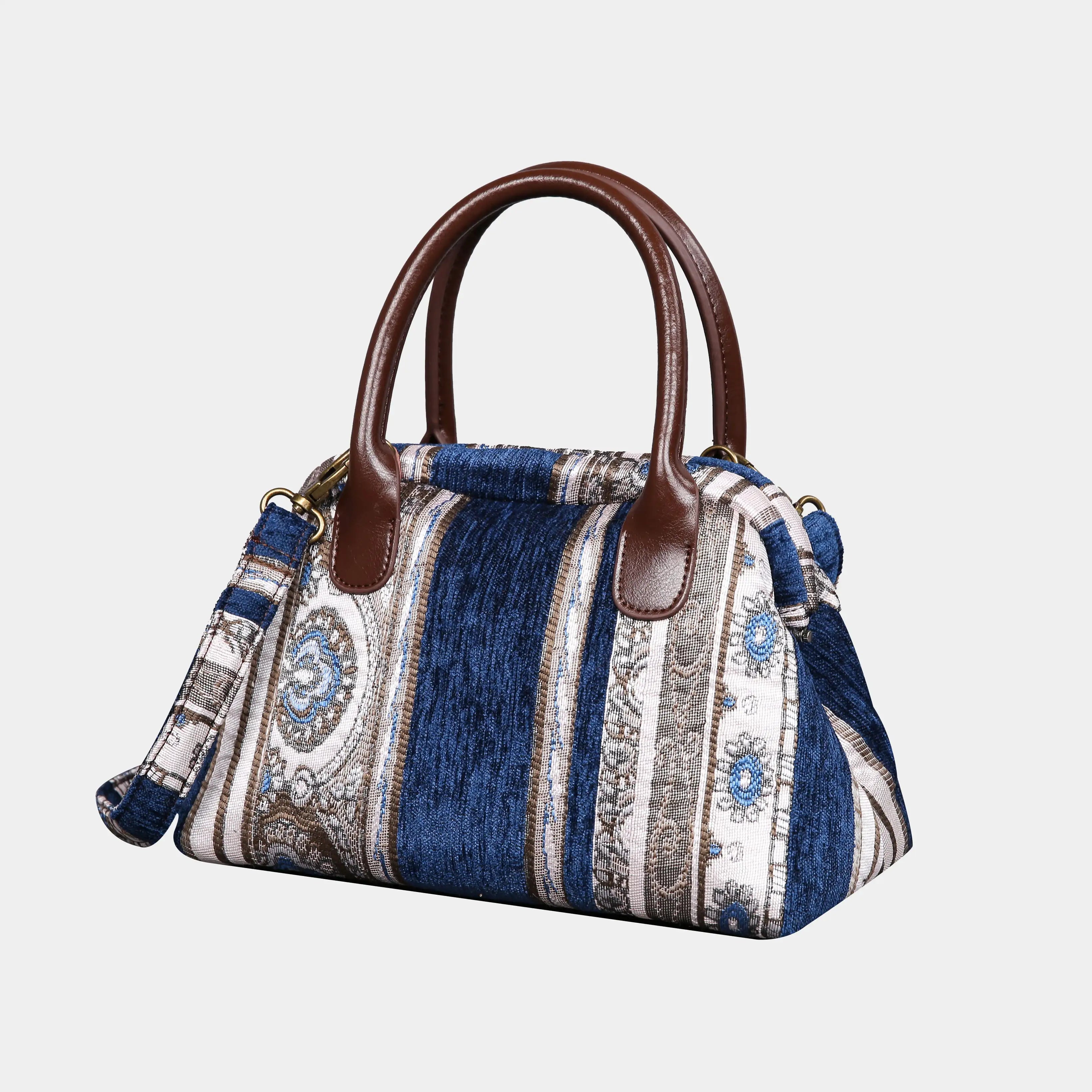 Ethnic Stripes Navy Carpet Satchel Carpetbag of America front