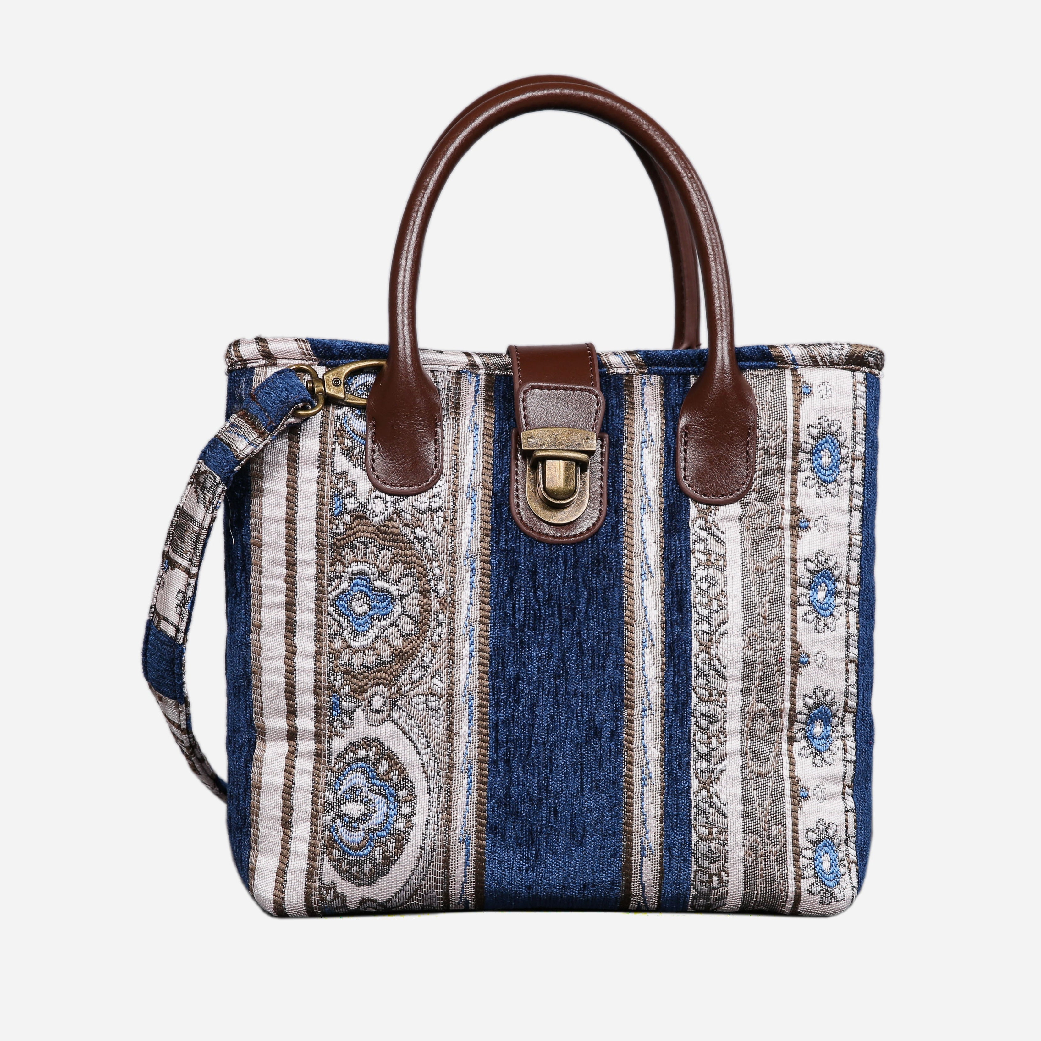 Ethnic Stripes Navy Tuck Lock Carpet Satchel carpet bag MCW Handmade of America main