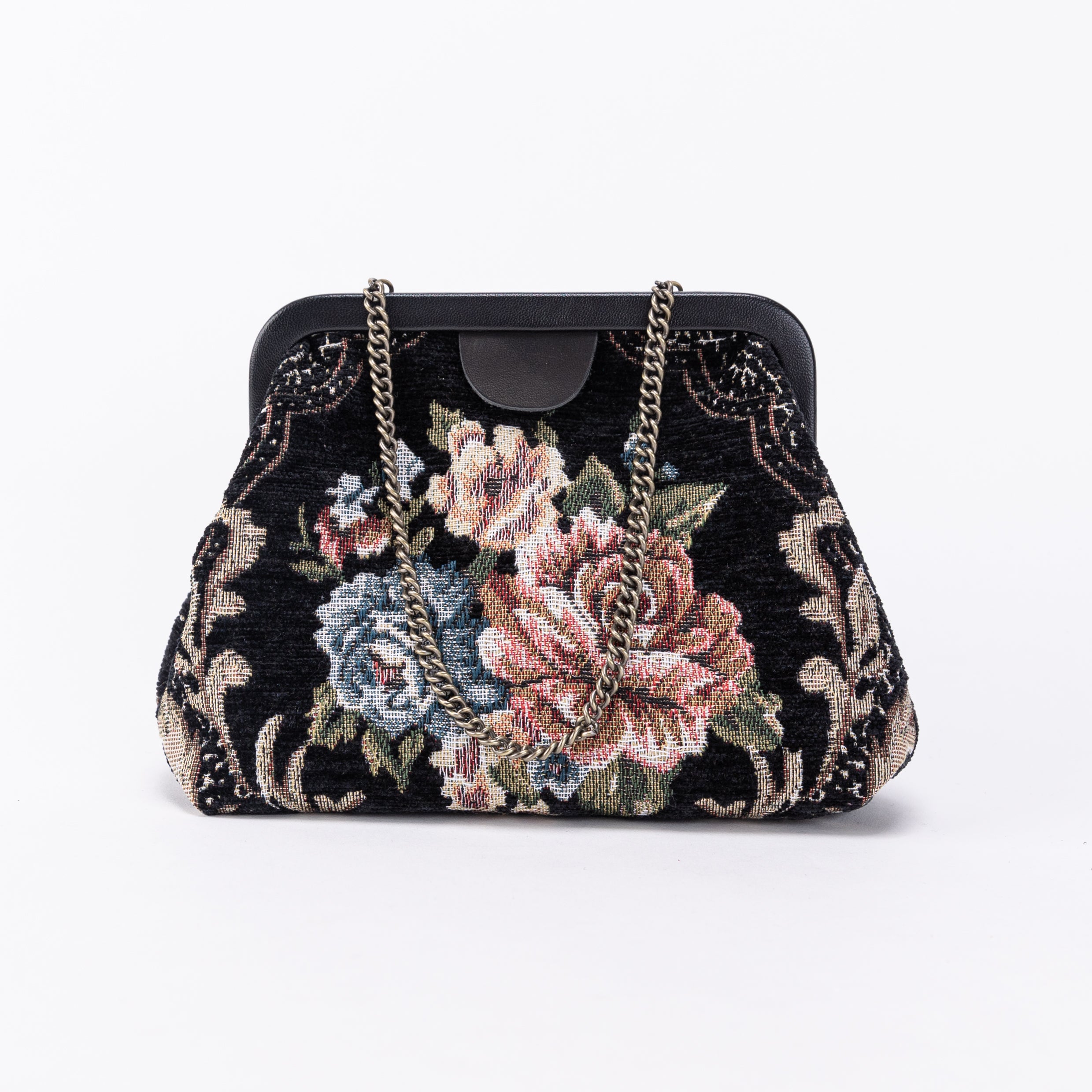Floral Black Alma Evening Clutch Carpet Bag of America front