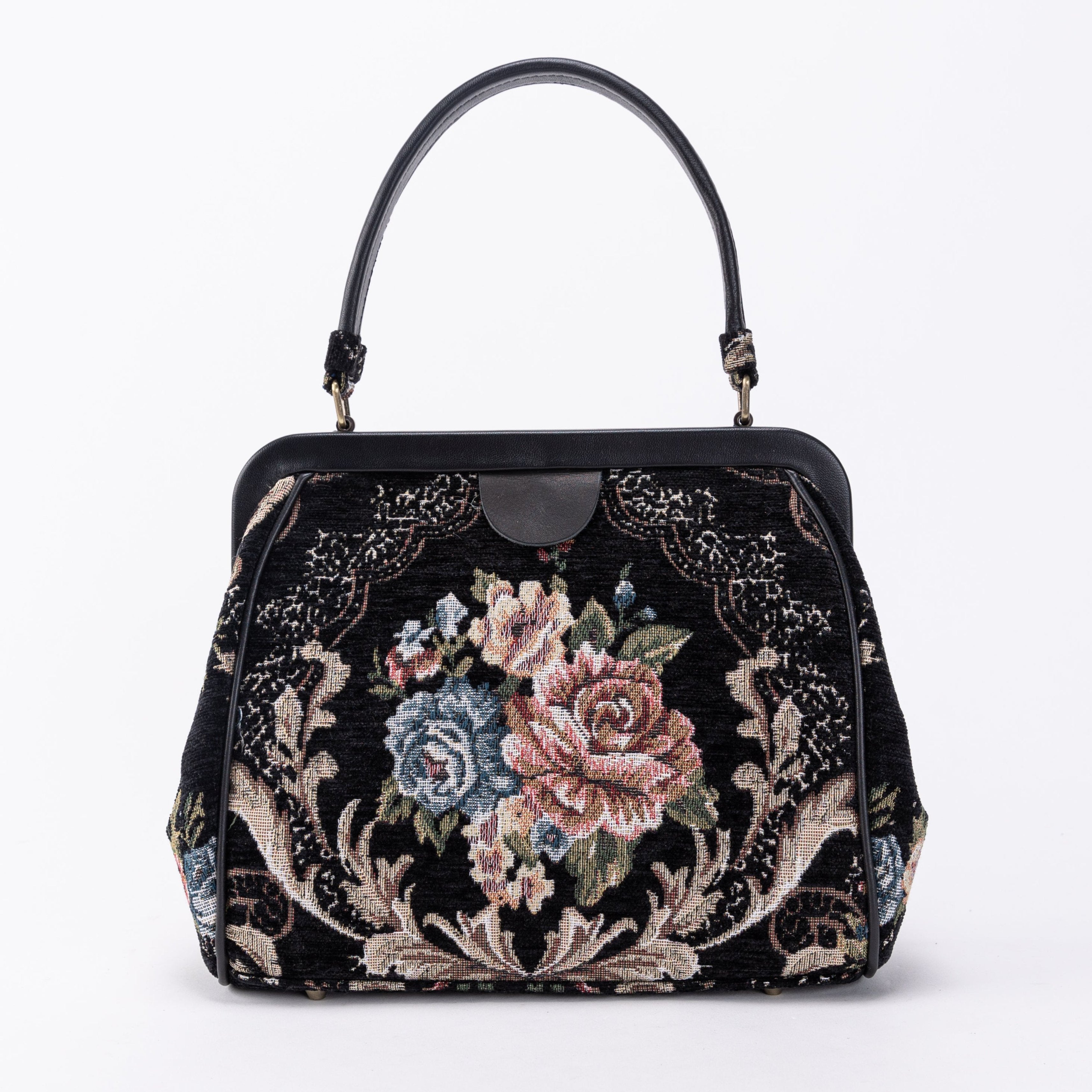 Floral Black Alma satchel Carpet Bag of America front