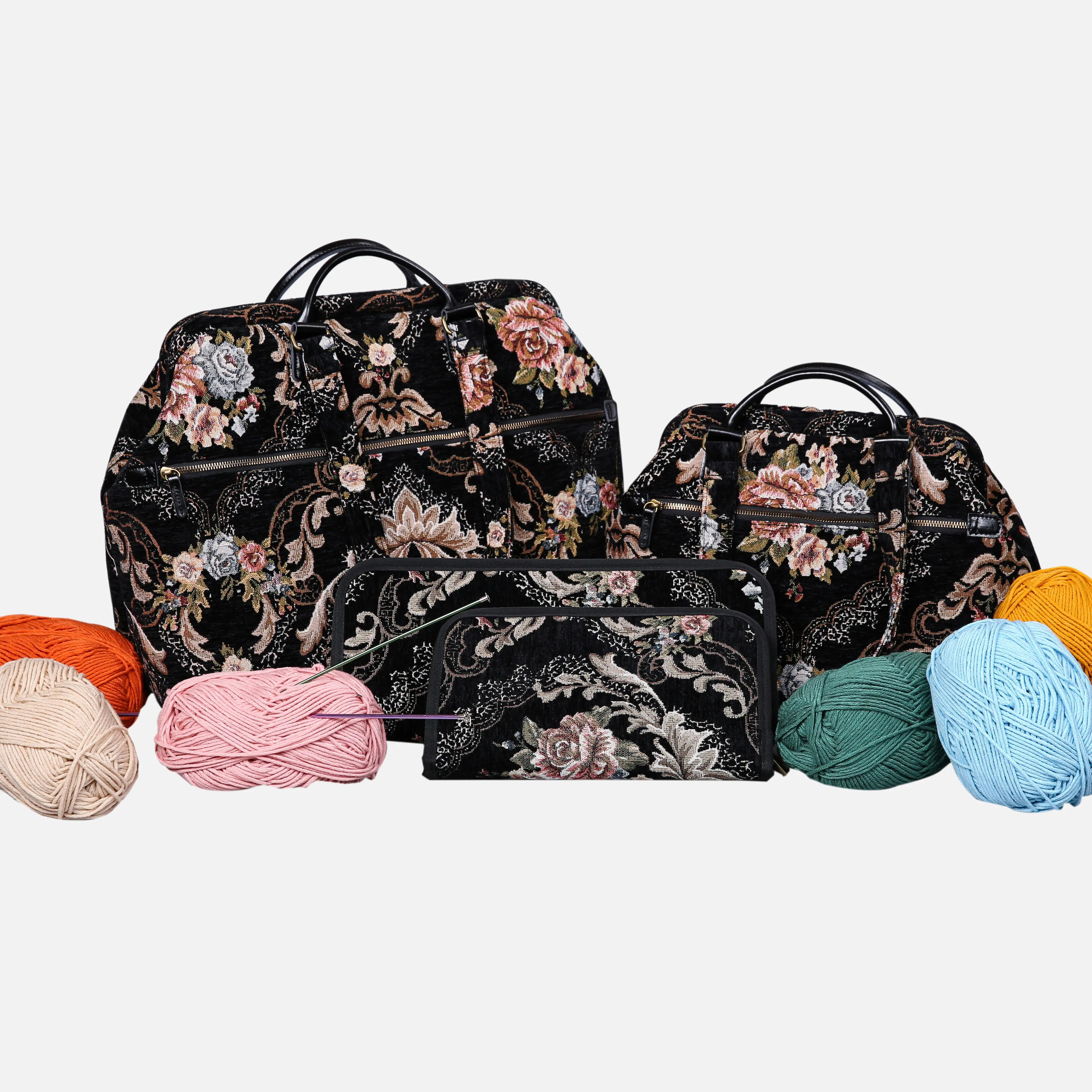 Floral BLK/BLK Knitting Project Bag  of America-set