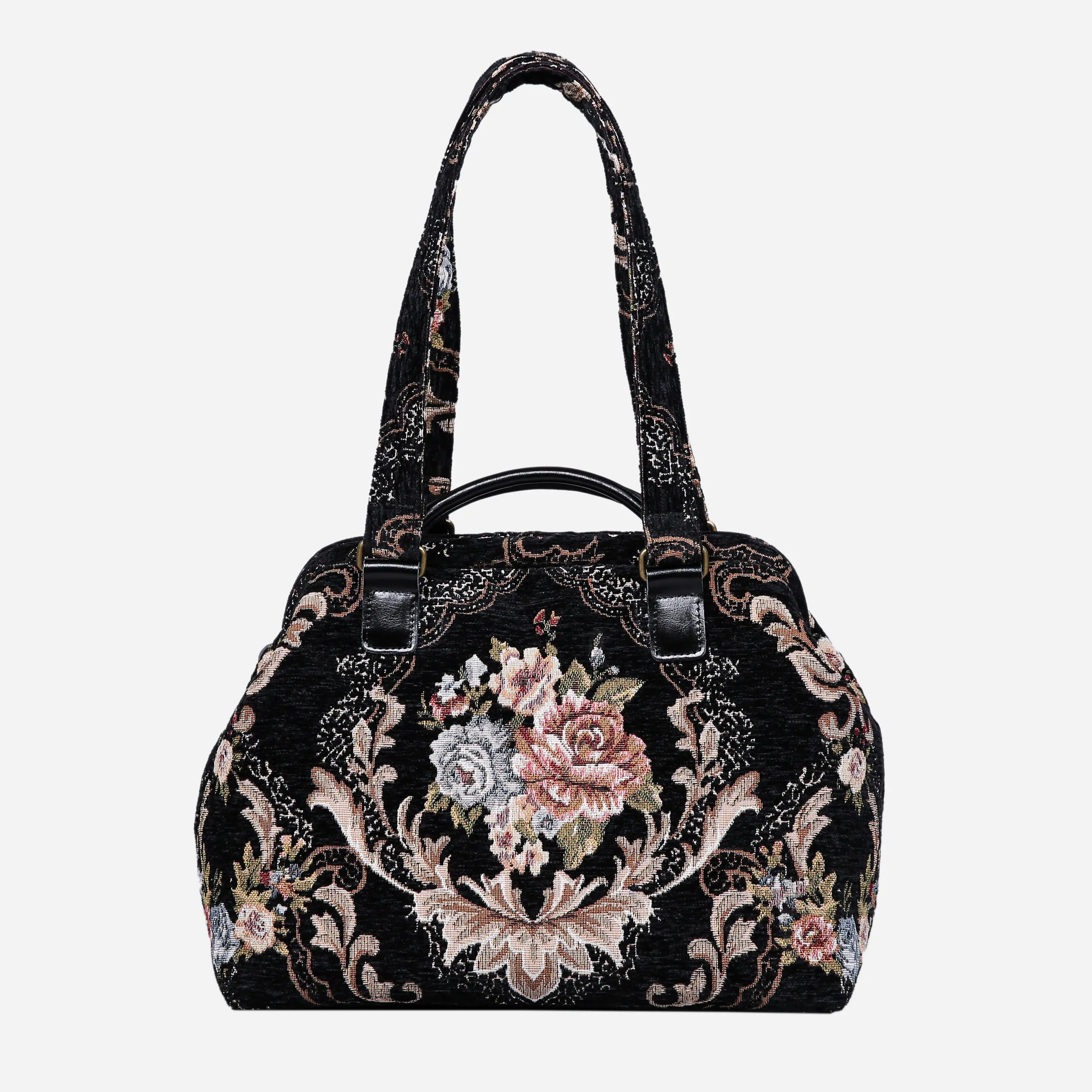 Floral BLK/BLK Knitting Project Bag  of America-with shoulder strap
