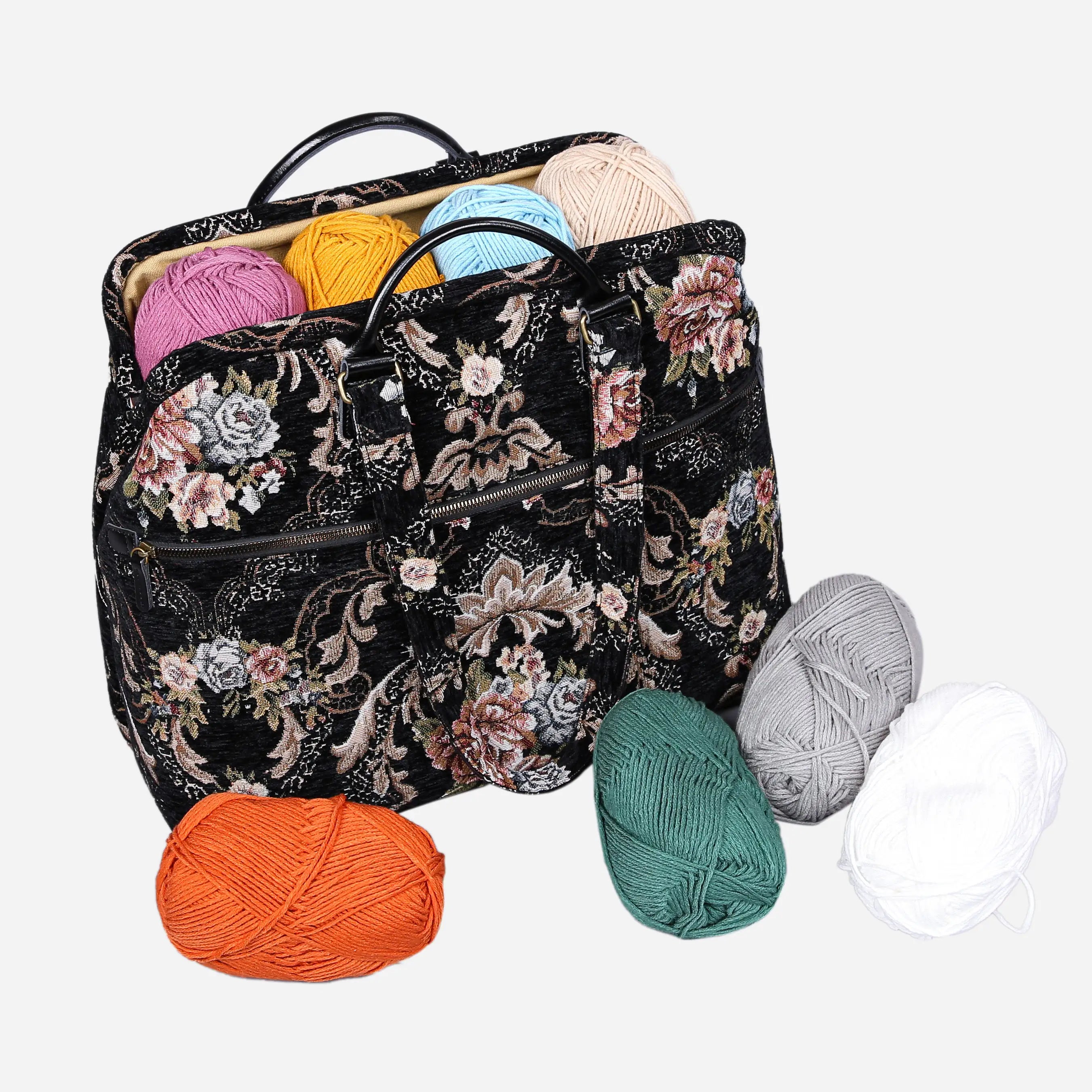 Floral BLK/BLK Knitting Project Bag  of America back