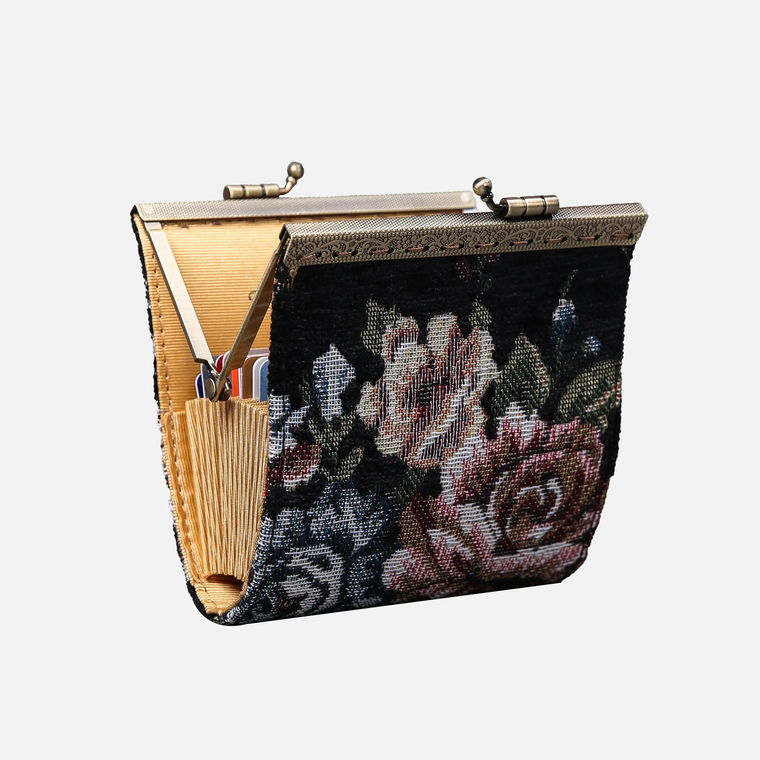 Floral Black Card Wallet  of America 1 1 slots side