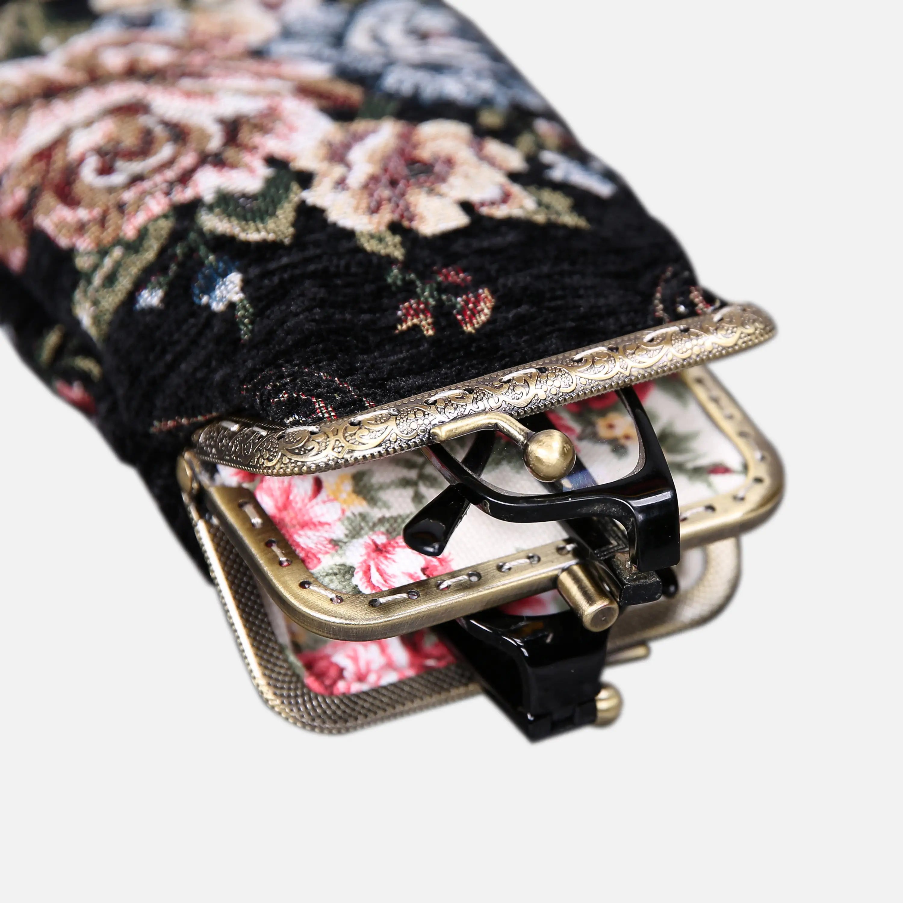 Floral Black Carpet Eyeglasses Case of America with glasses-3