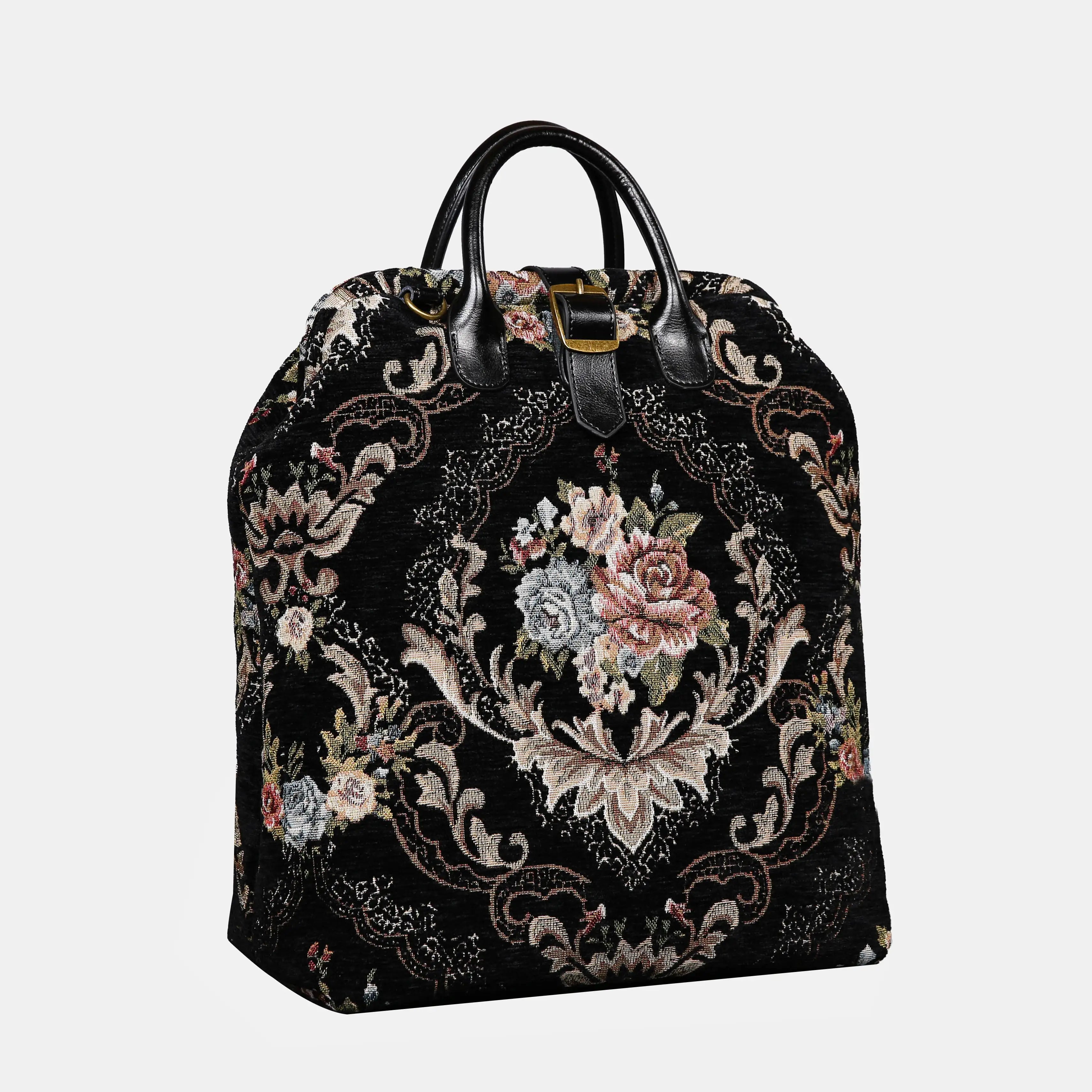 Floral Black Carpet Laptop Backpack Carpetbag of America front side