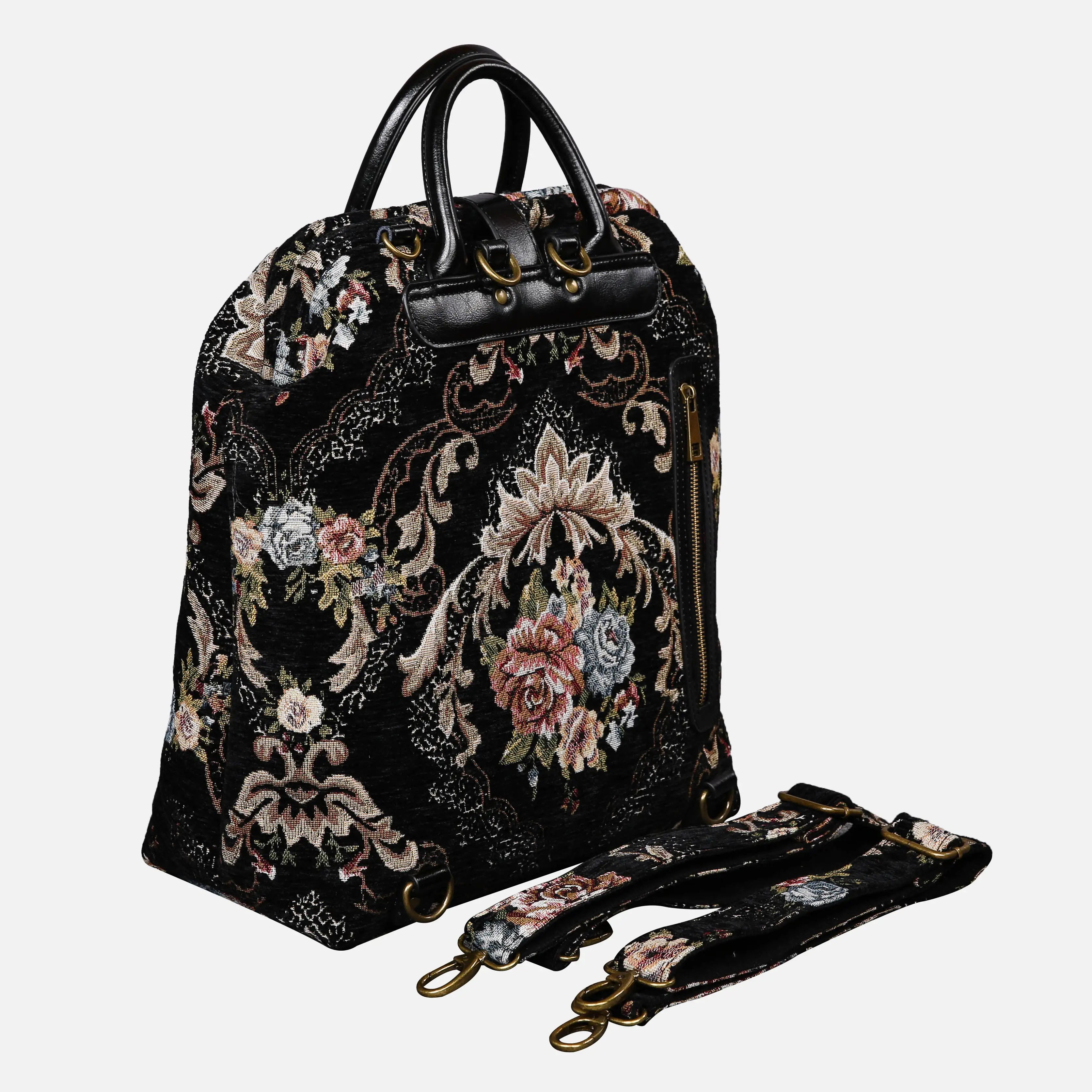 Floral Black Carpet Laptop Backpack Carpetbag of America with shoulder straps