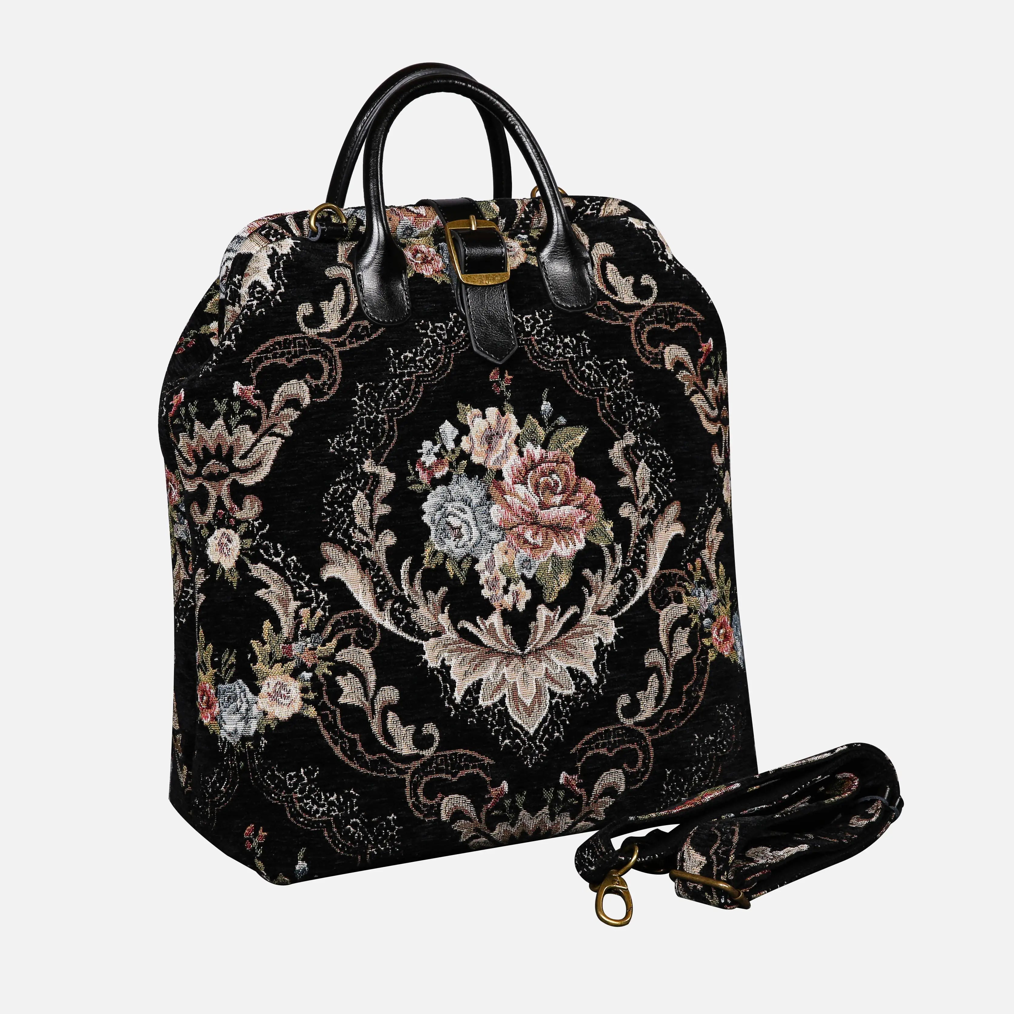 Floral Black Carpet Laptop Backpack Carpetbag of America with shoulder strap