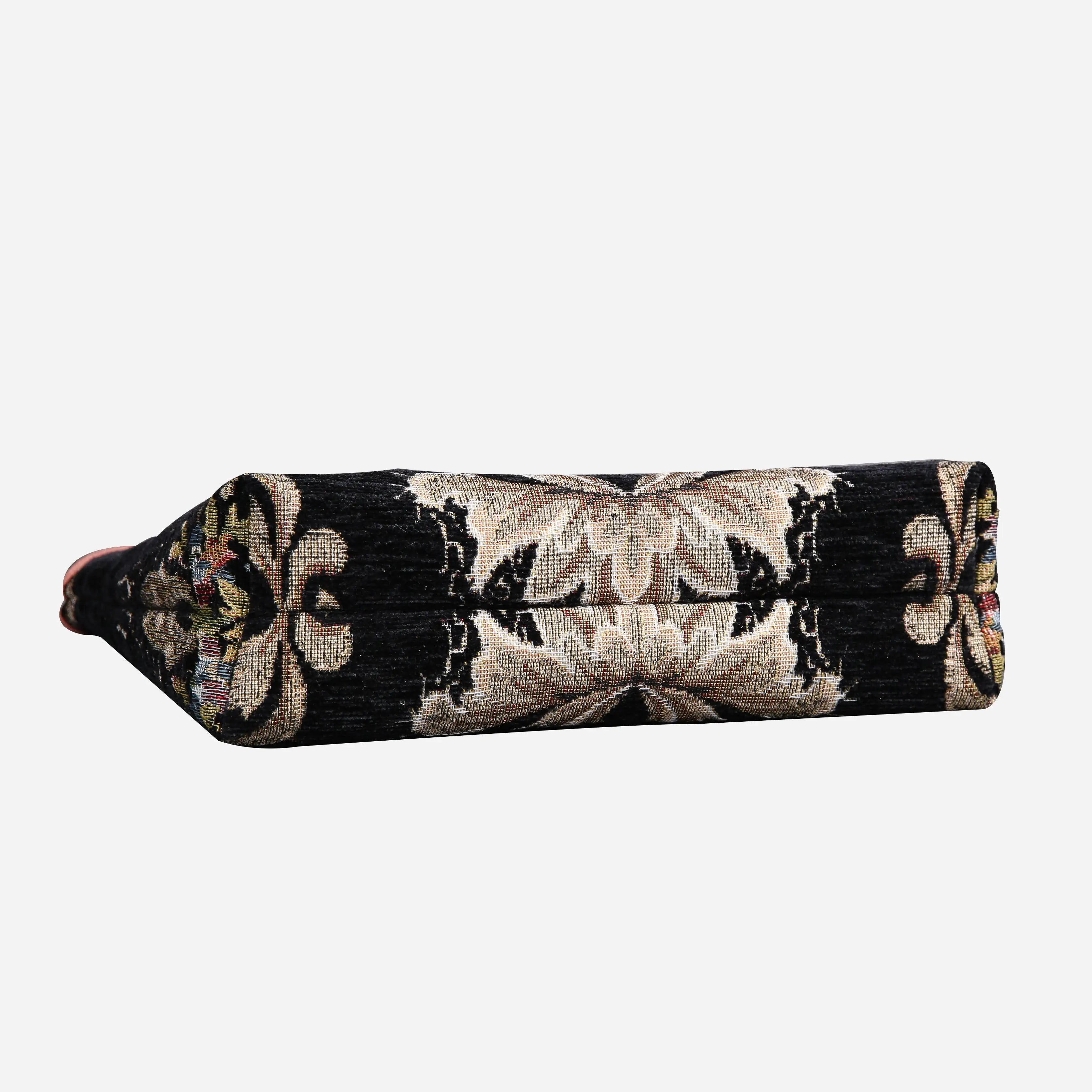 Floral Black Carpet Makeup Bag carpet bag MCW Handmade of America bottom