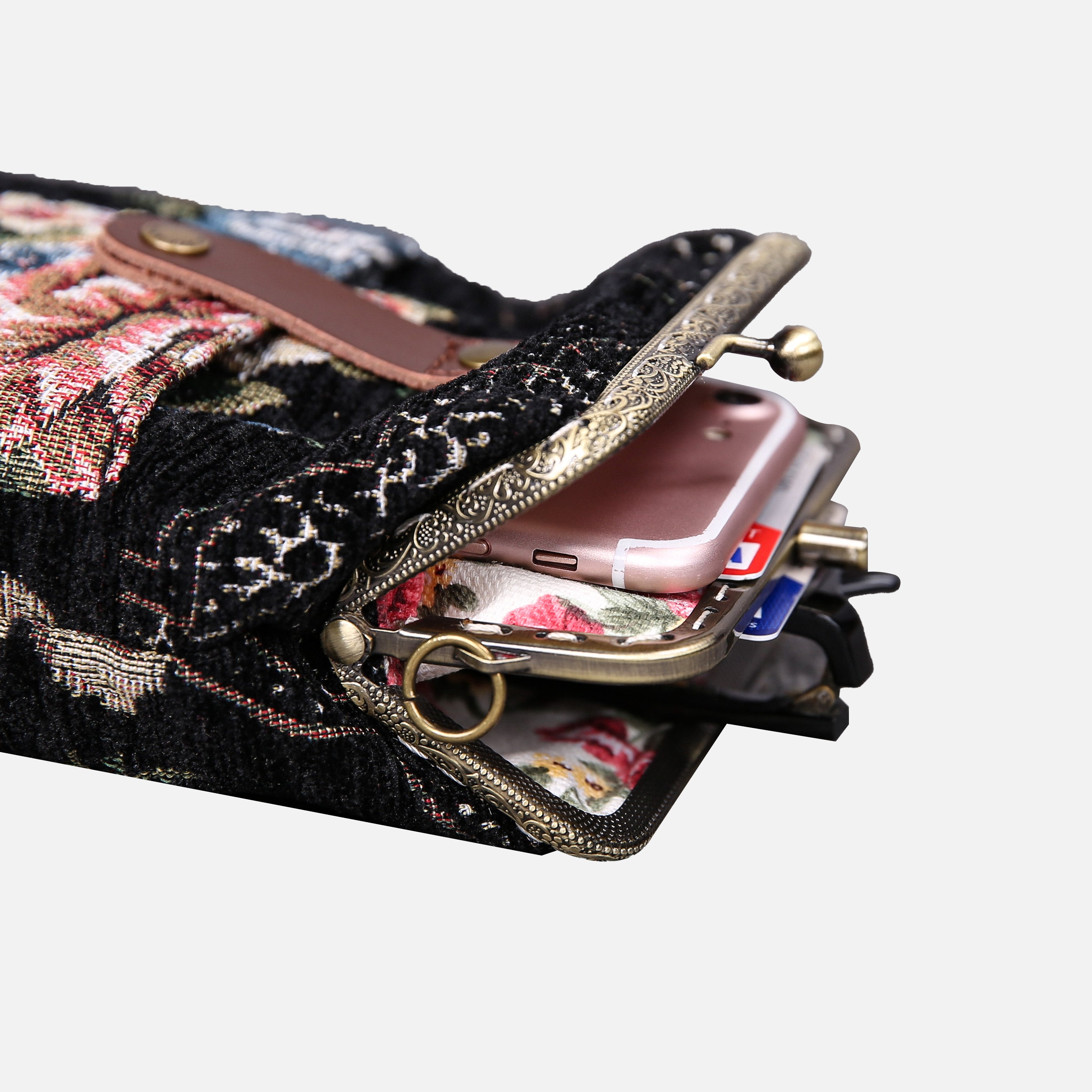 Floral Black Carpet Phone Case Carpetbag of America open to the side