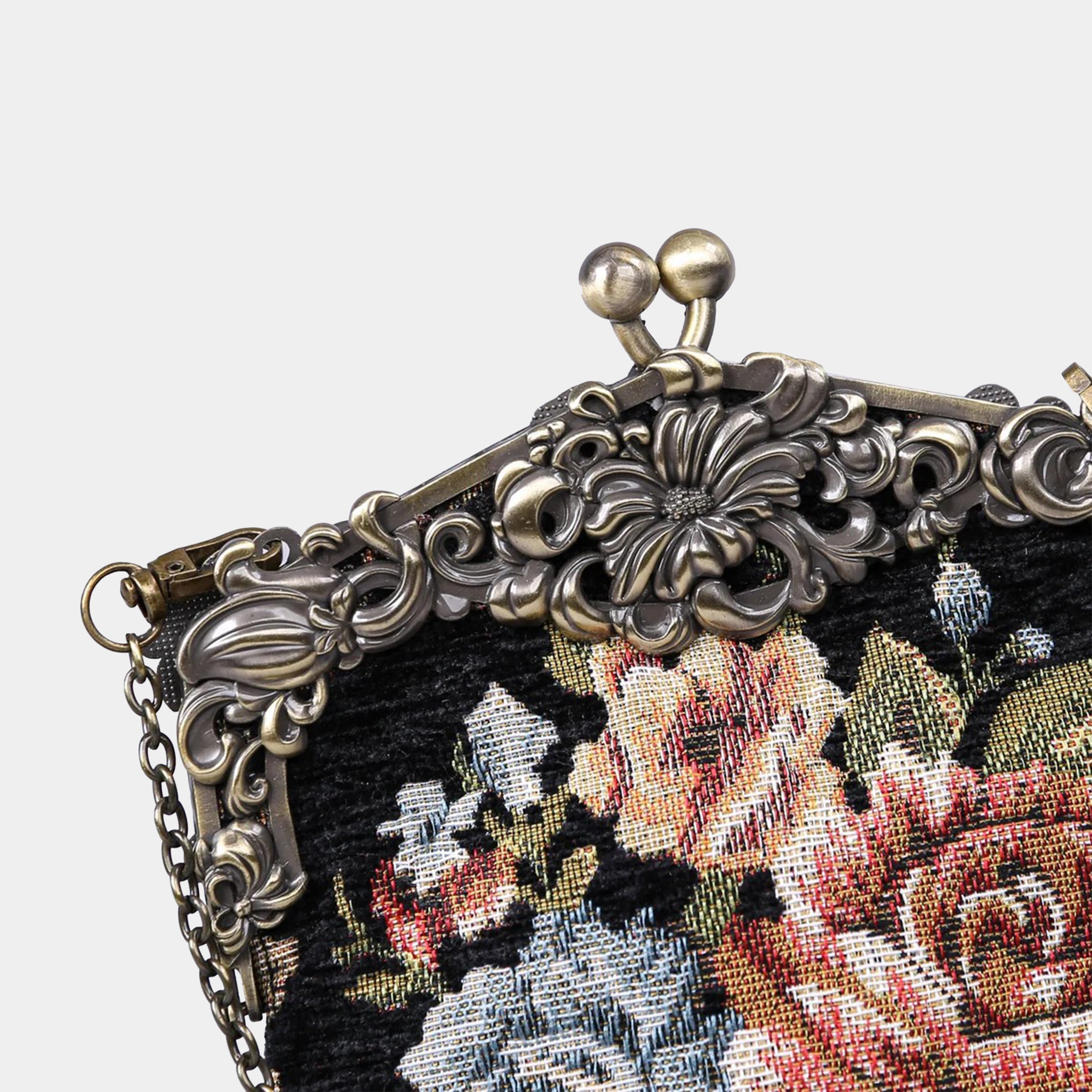Floral Black Chatelaine Purse Large carpet bag of America detail