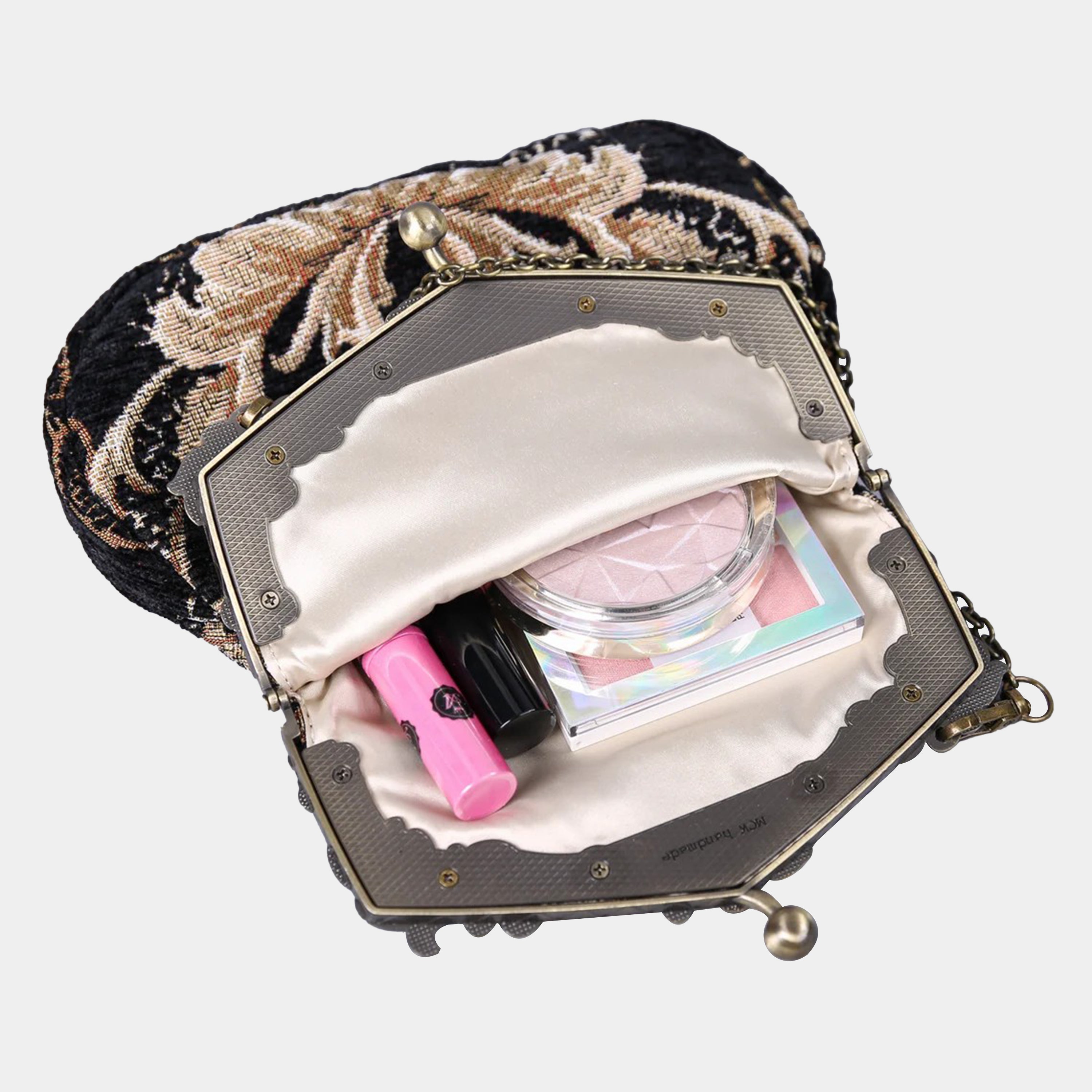 Floral Black Chatelaine Purse Large carpet bag of America in use