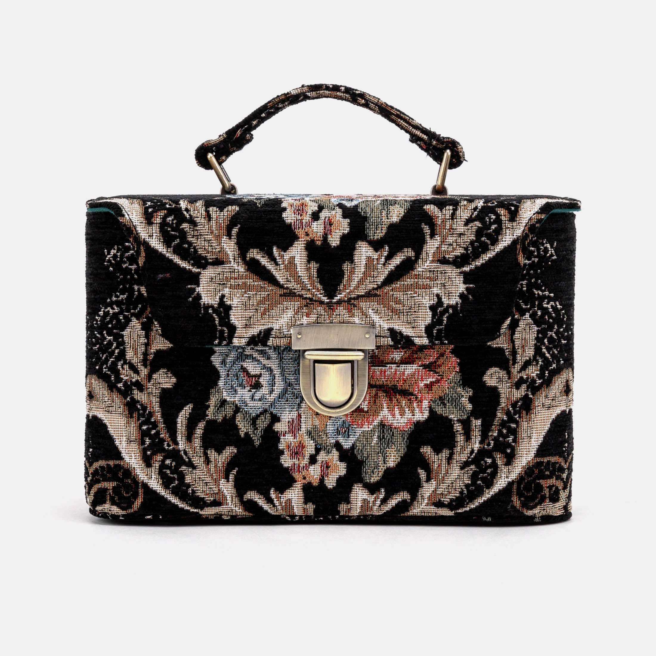 Floral Black Clara Medium Train Case Purse of America front