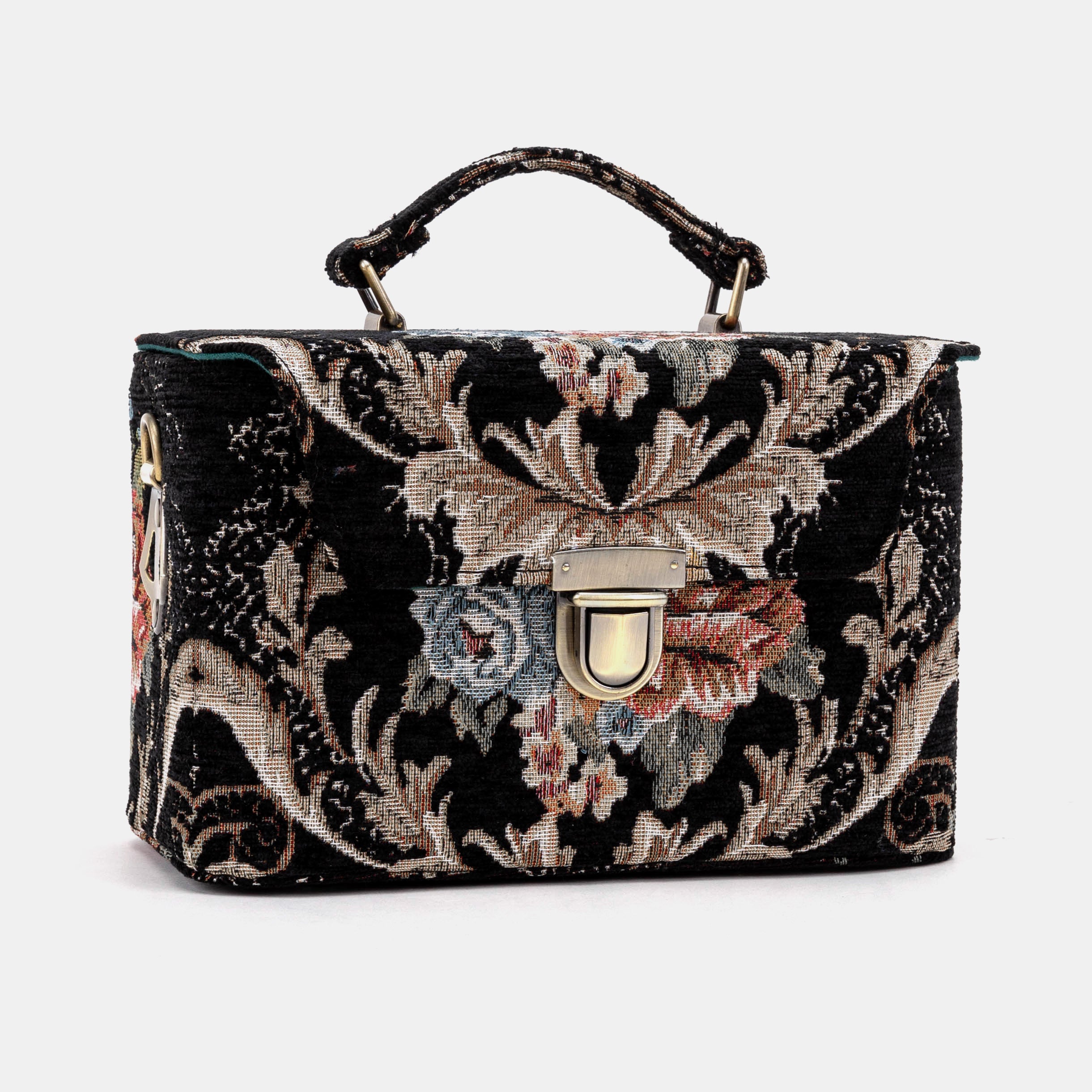 Floral Black Clara Medium Train Case Purse of America front