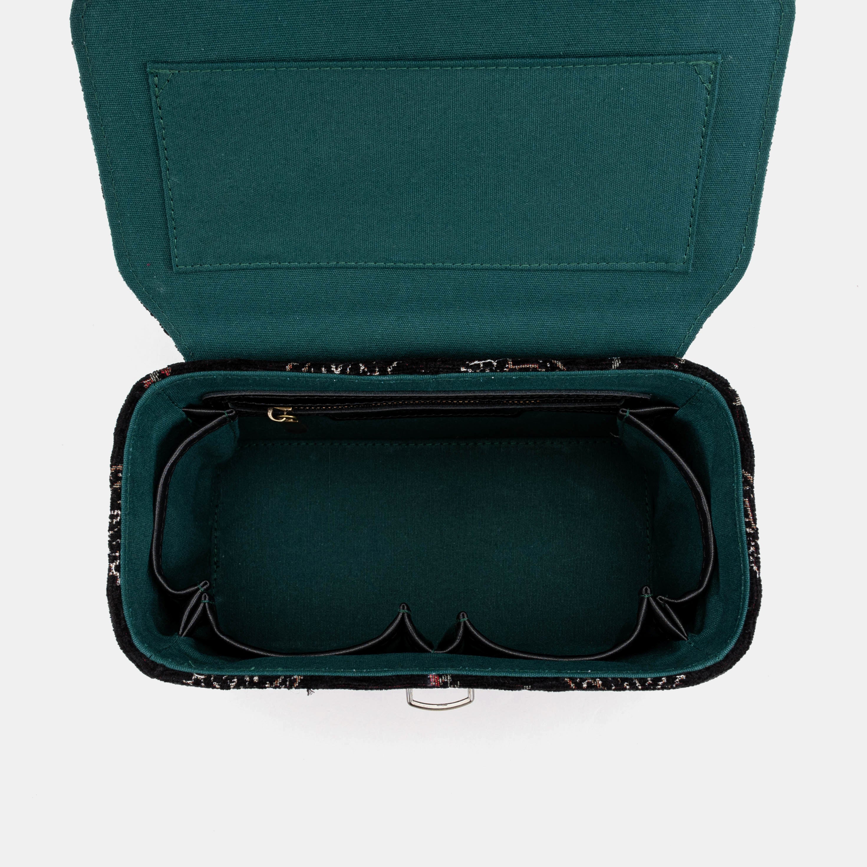 Floral Black Clara Medium Train Case Purse of America inside