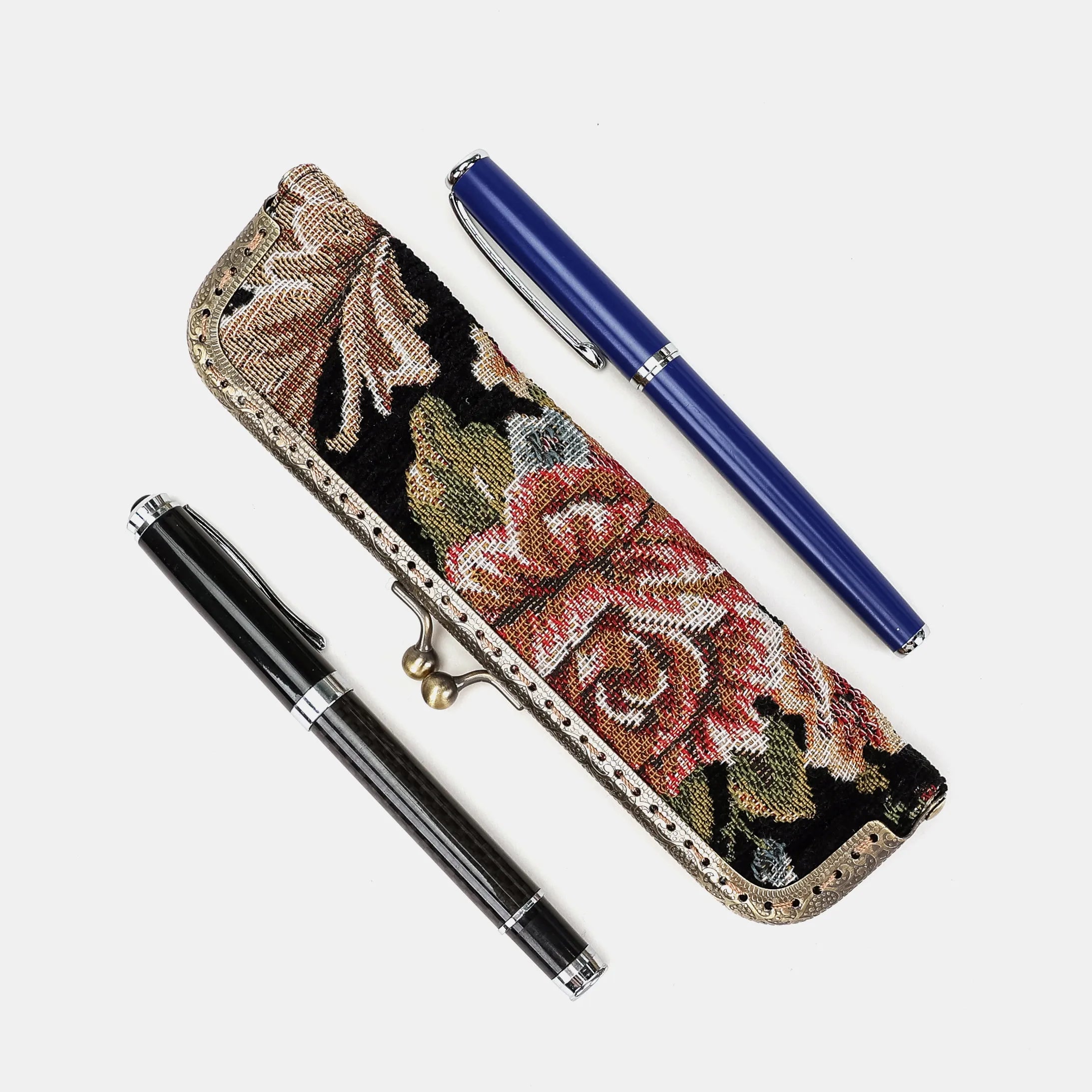 Floral Black Duo Pen Case Carpetbag of America side