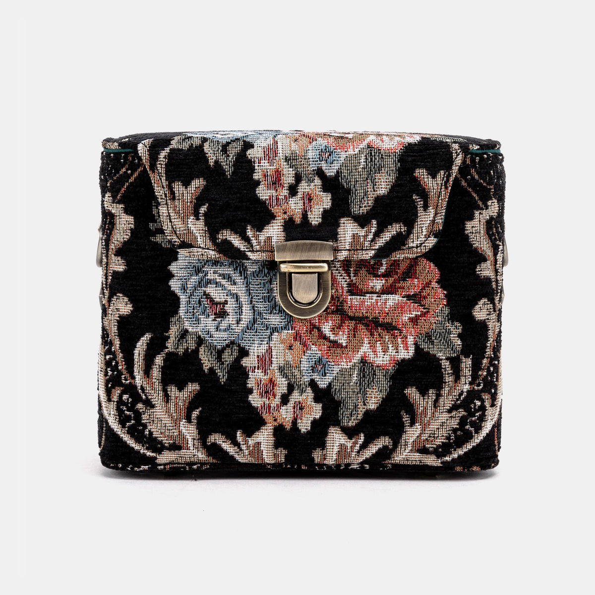 Floral Black Emma Small Train Case Crossbody Of America front