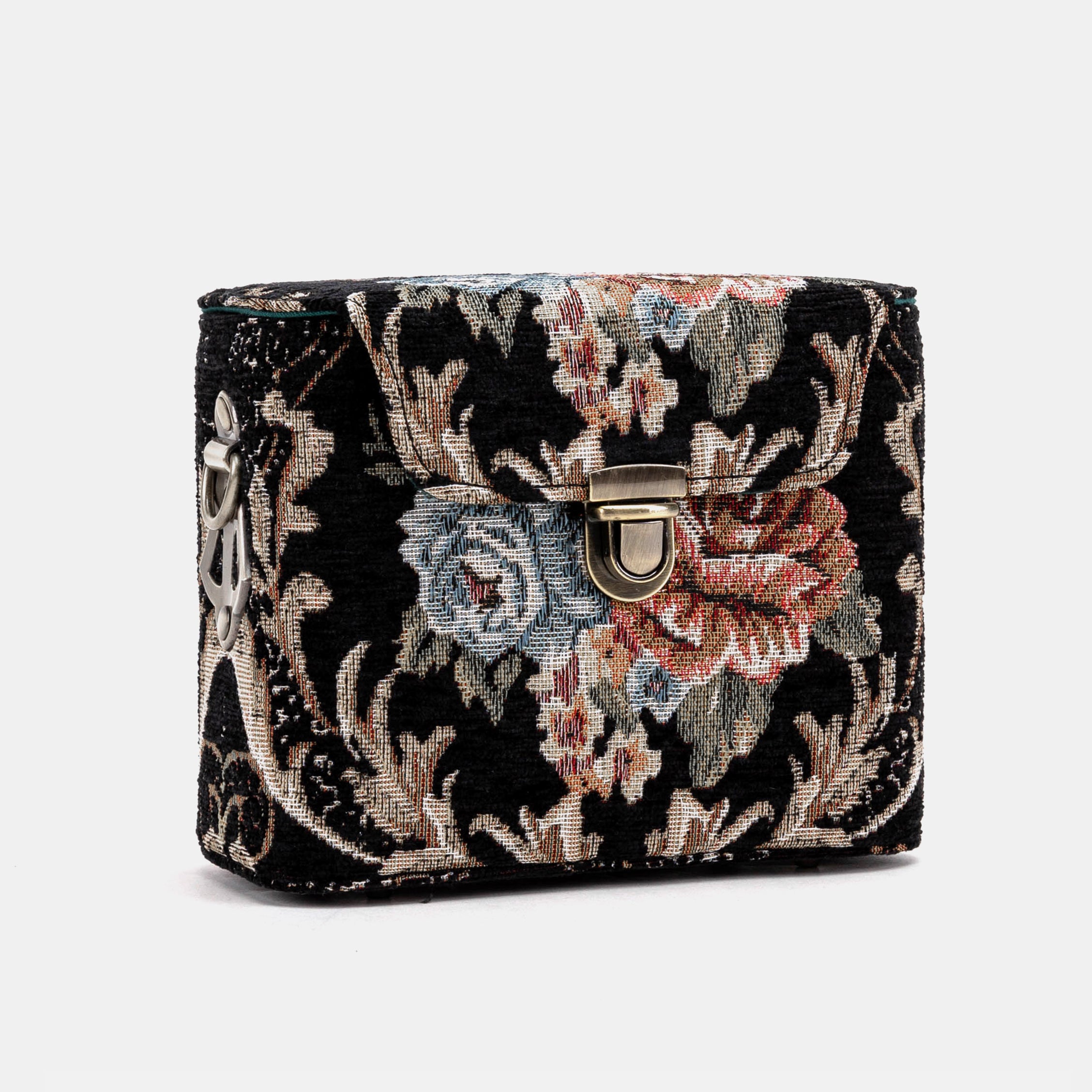 Floral Black Emma Small Train Case Crossbody Of America font side