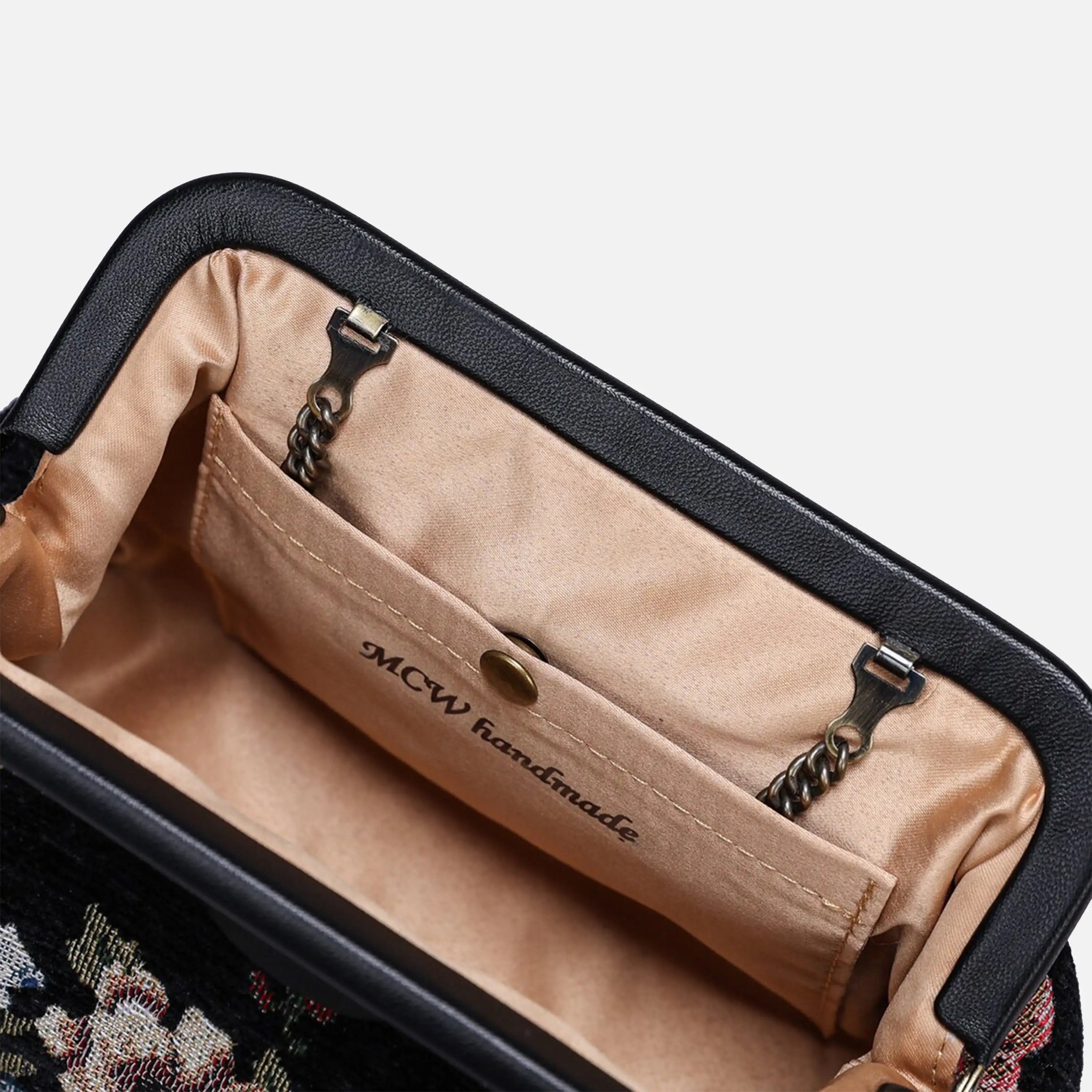 Floral Black Evening Bag Clutch carpet bag of America detail