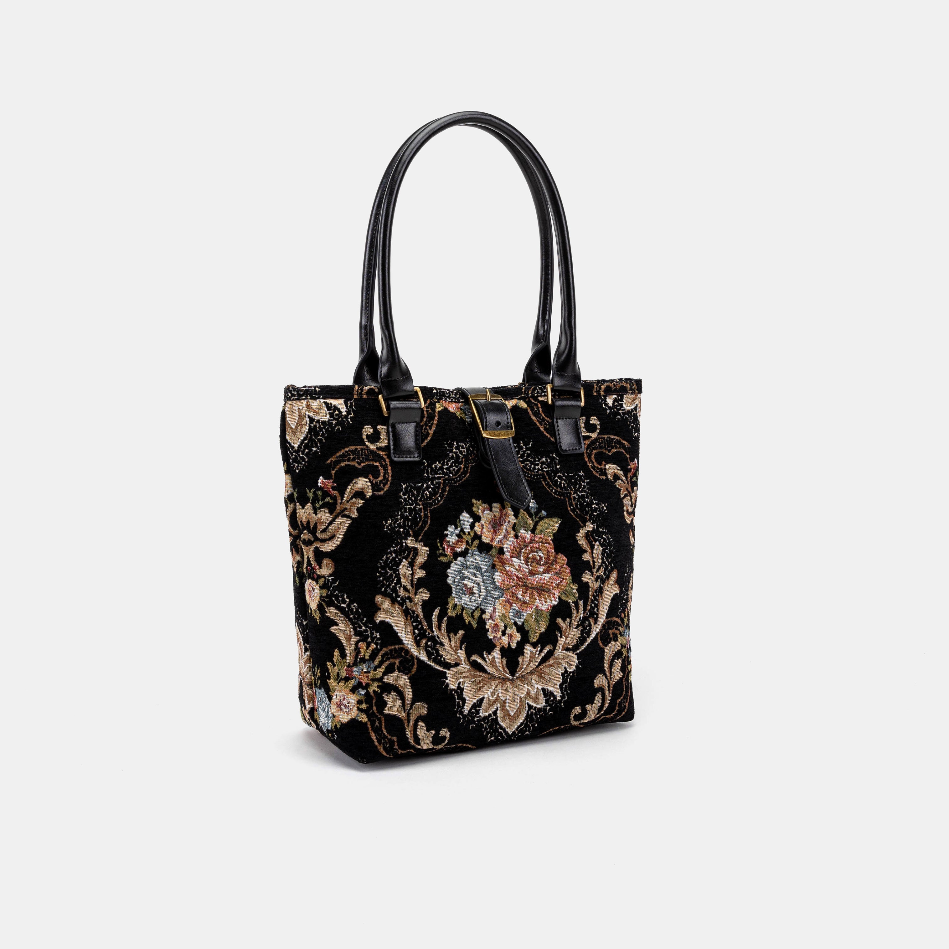 Floral Black Everyday Tote Bag of America front