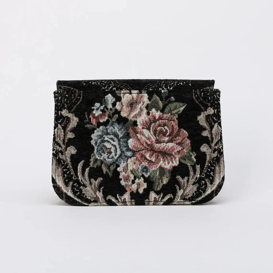 Floral Black Flap Crossbody Bag carpet bag of America back