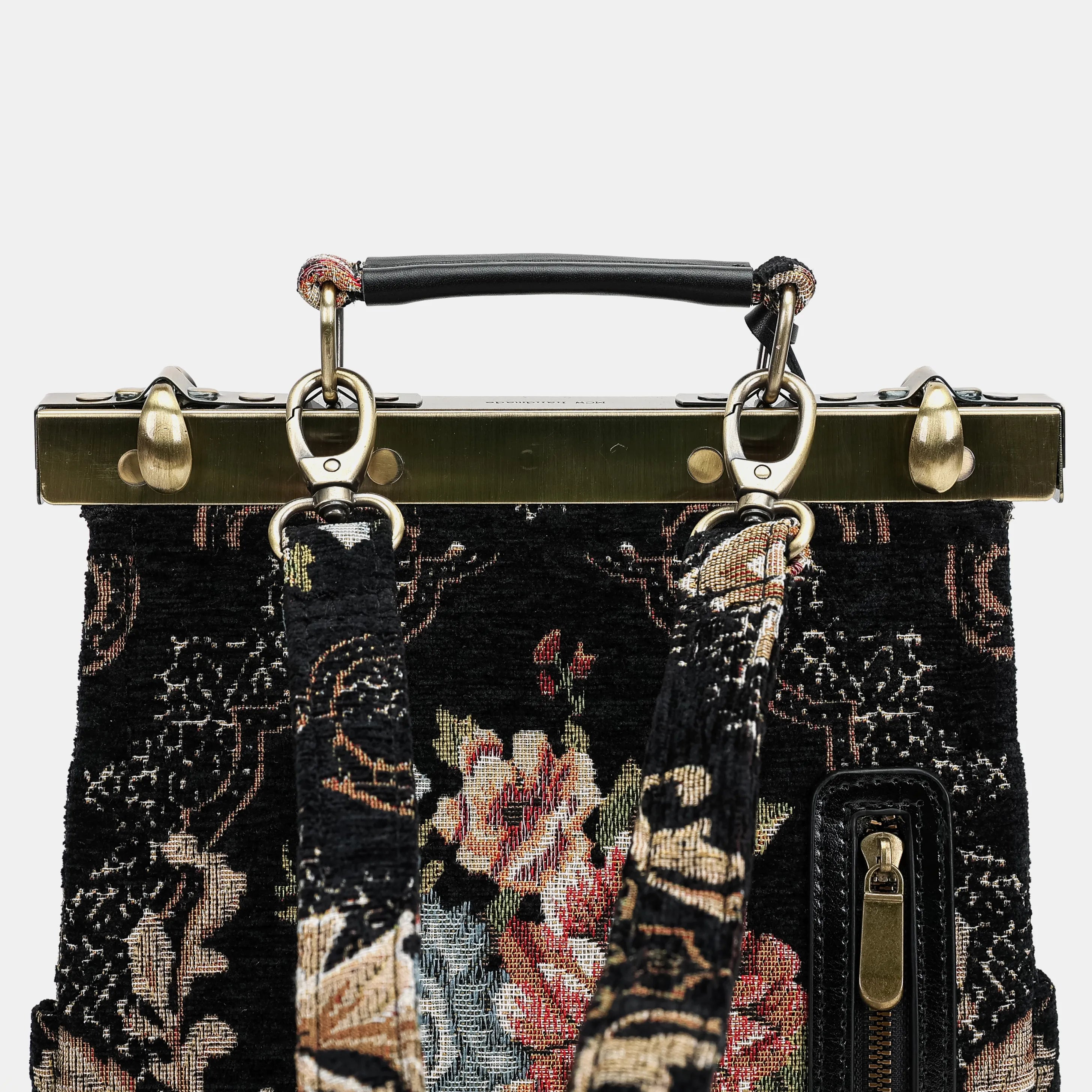 Floral Black Helena Carpet Gladstone Backpack of America back details